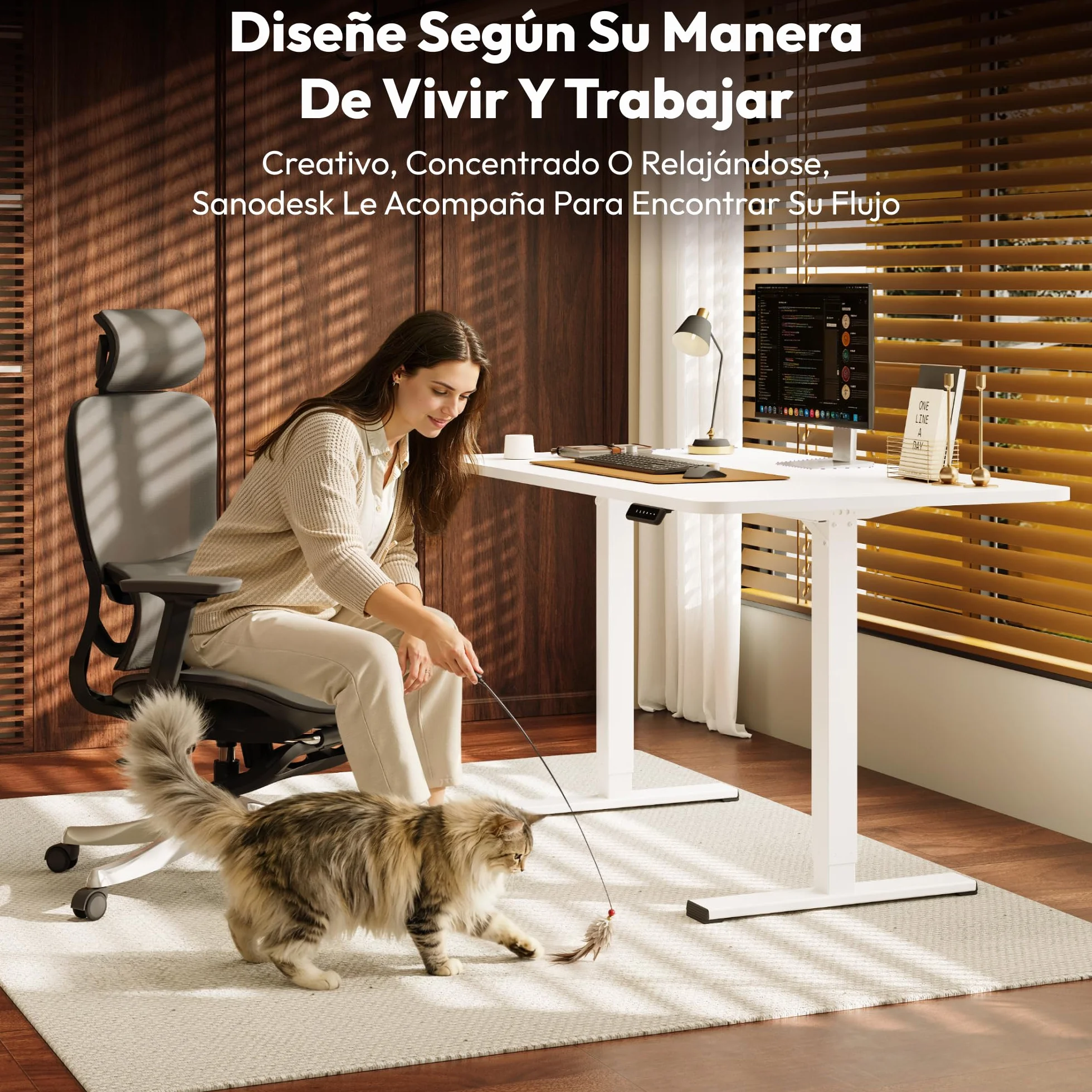 SANODESK Escritorio Elevable Eléctrico con Tablero Entero de Una Pieza 120x60 cm, Regulable en Altura con Memoria, Estable, Silencioso y Anticolisión, Ideal Teletrabajo y Oficina en Casa (Blanco)