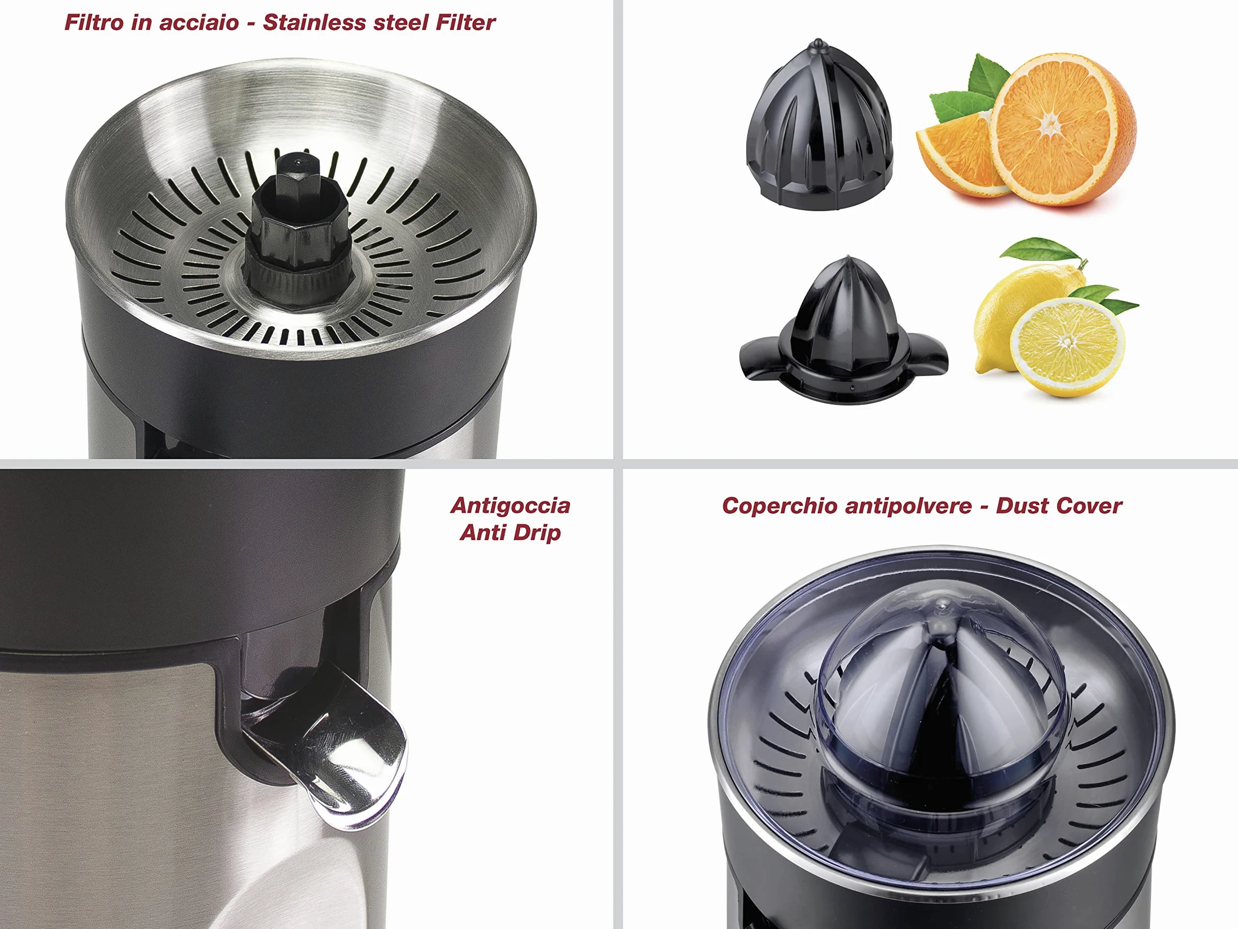 BEPER P102EST001 Exprimidor de Naranjas Electrico, Cuerpo de Acero - Extractor de Zumos Naranjas