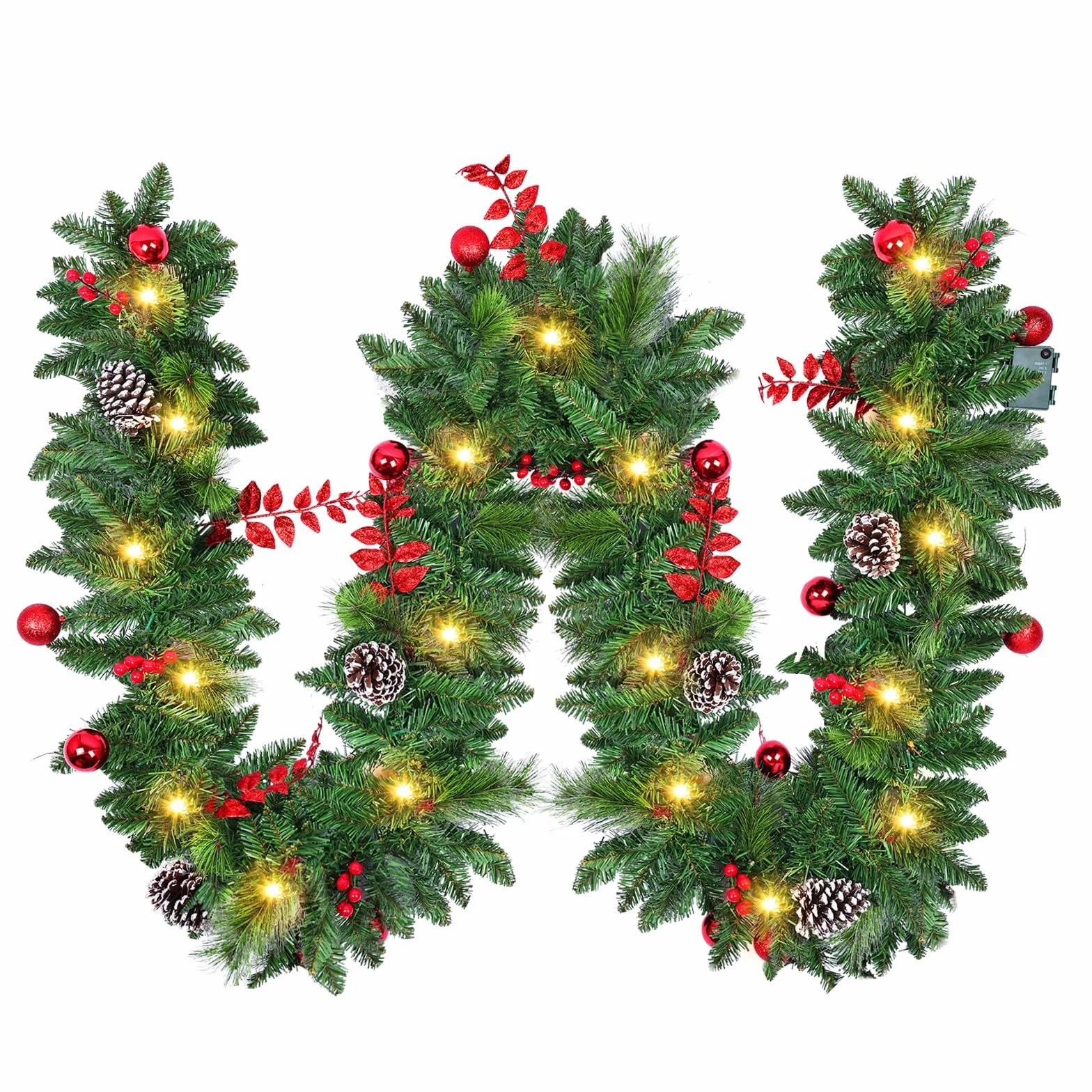 Guirnalda Navideña Artificial Premium 270cm, Guirnalda Navidad con Luces con Temporizador, Decoración Navidad Duradera para Chimeneas, Ventanas, Escaleras, Arco y Fiestas