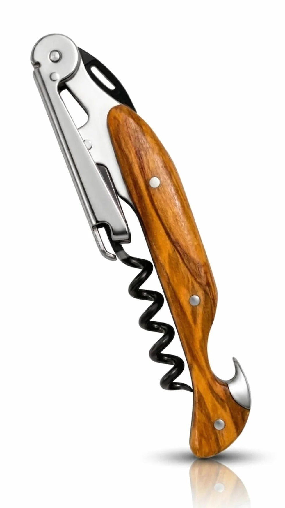 Sacacorchos de Camarero Profesional FALCORK® 144 Agilidad – Abridor de Botellas de Vino de 1 Paso Rápido con Hélice Marcada Fácil de Usar y Generoso y Cómodo Mango en Madera Natural de Olivo