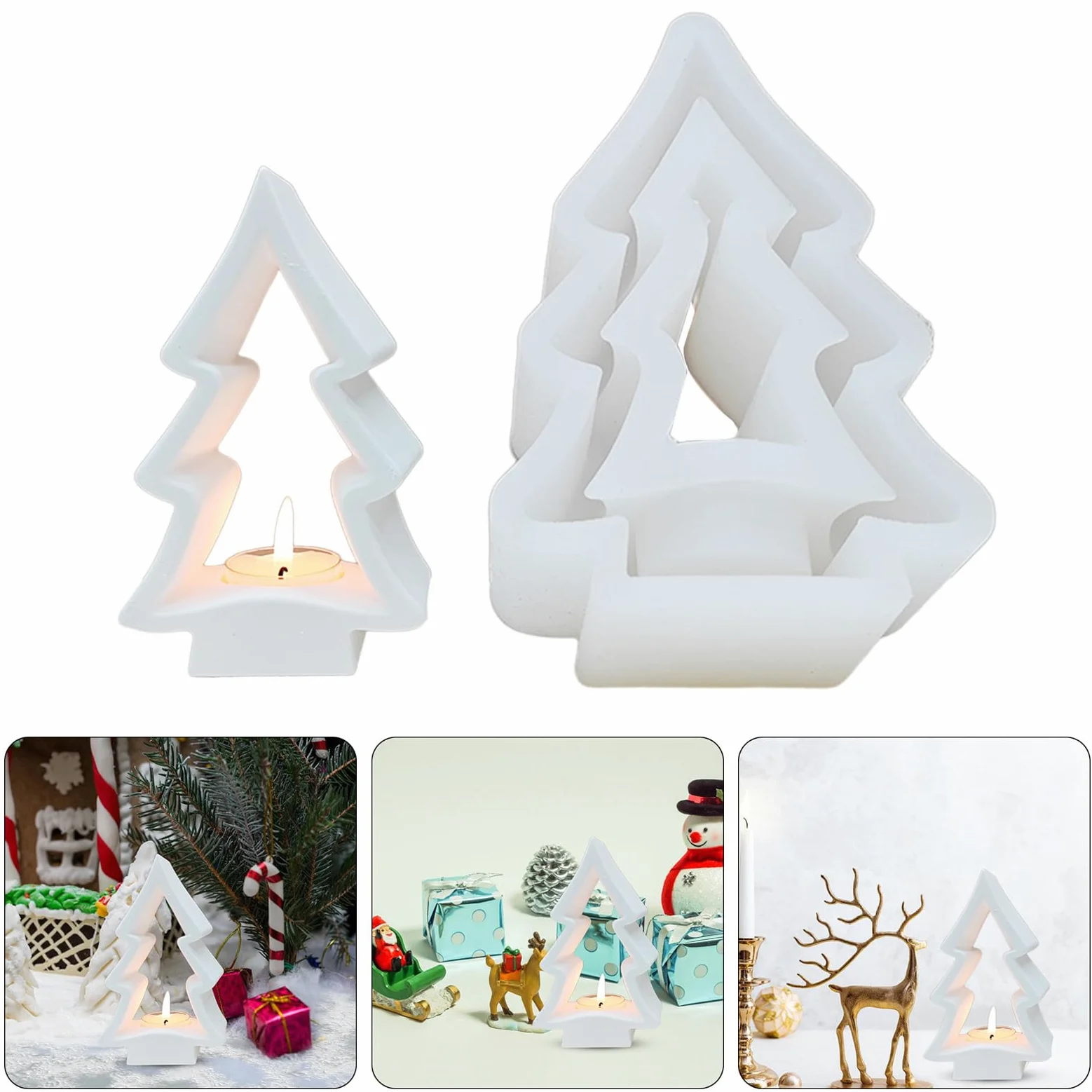 Moldes de silicona para árbol de Navidad, portavelas, moldes de yeso, molde para decoraciones navideñas, portavelas, molde de silicona, árbol de Navidad, portavelas, suministros para manualidades