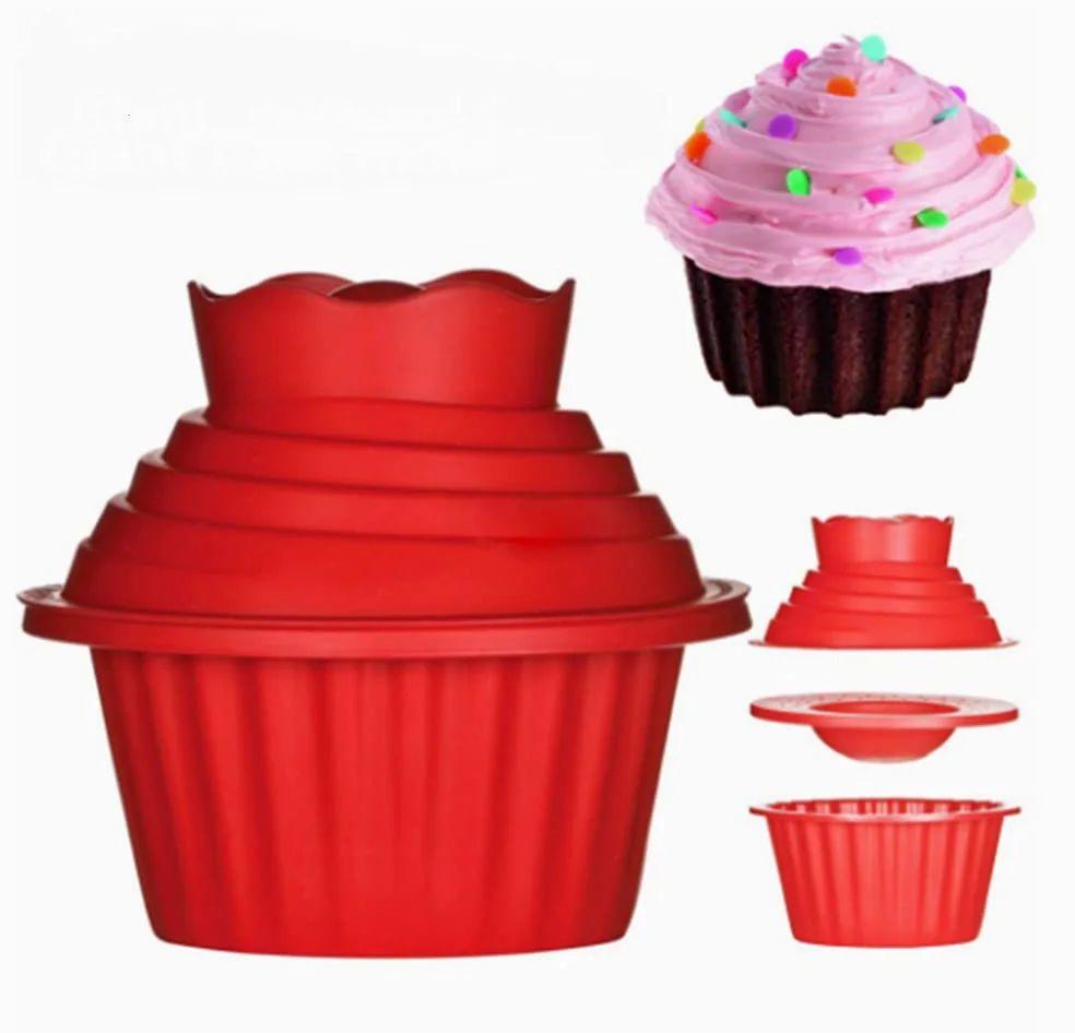 Moldes gigantes para magdalenas, aptos para lavavajillas, molde de silicona para cupcakes, antiadherente, set para hornear pasteles Jumbo para decoración fácil de tartas y herramientas para