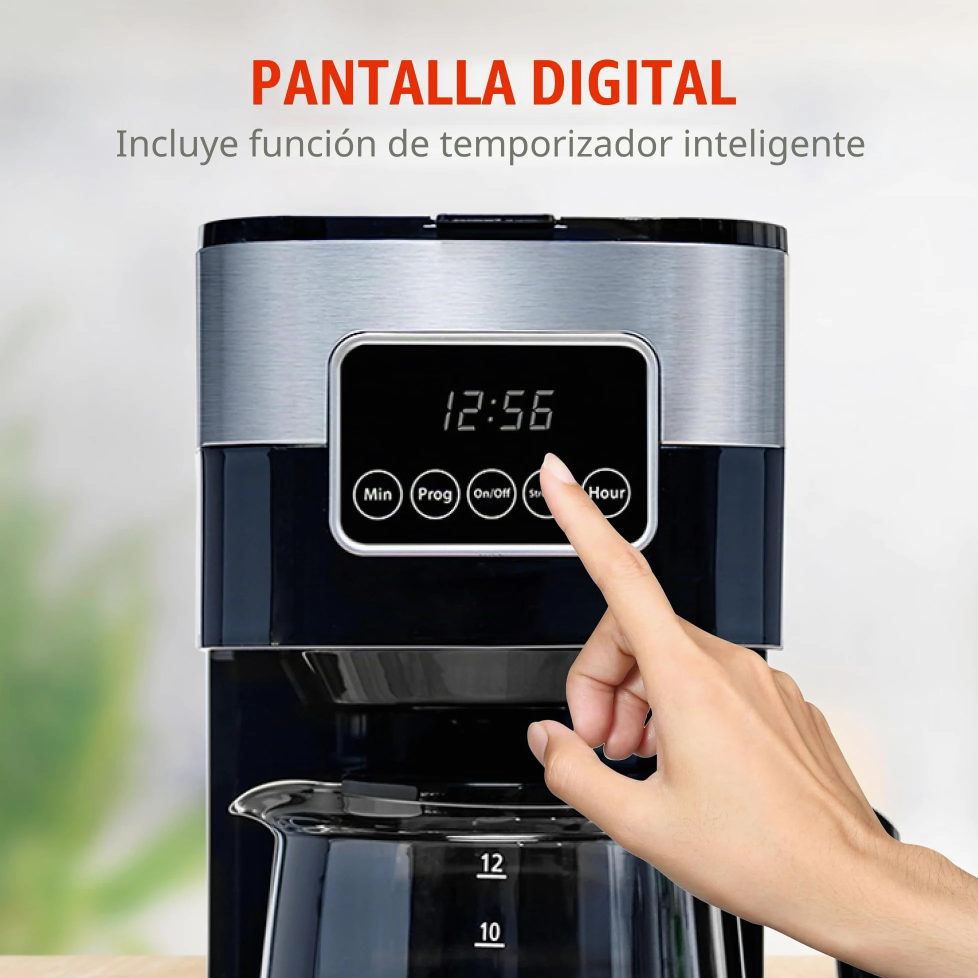 alpina Cafetera de Filtro - Máquina de Café 1.5L/ 12 Tazas de Café de Filtro - Cafetera con Pantalla Digital, Temporizador y Placa Calefactora - Intensidad del Café Ajustable - Negro