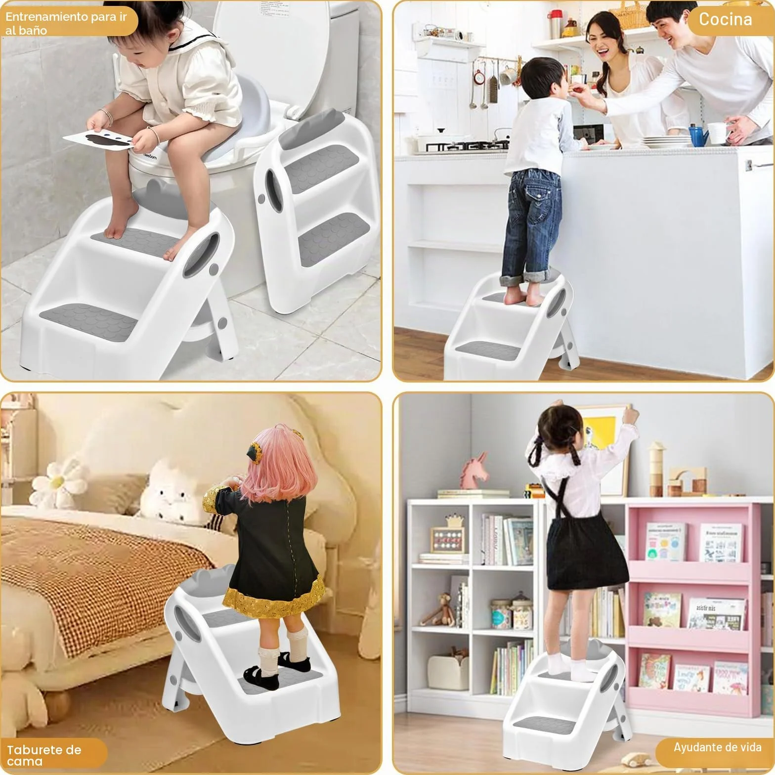 Taburete plegable para niños 2 niveles baño cocina