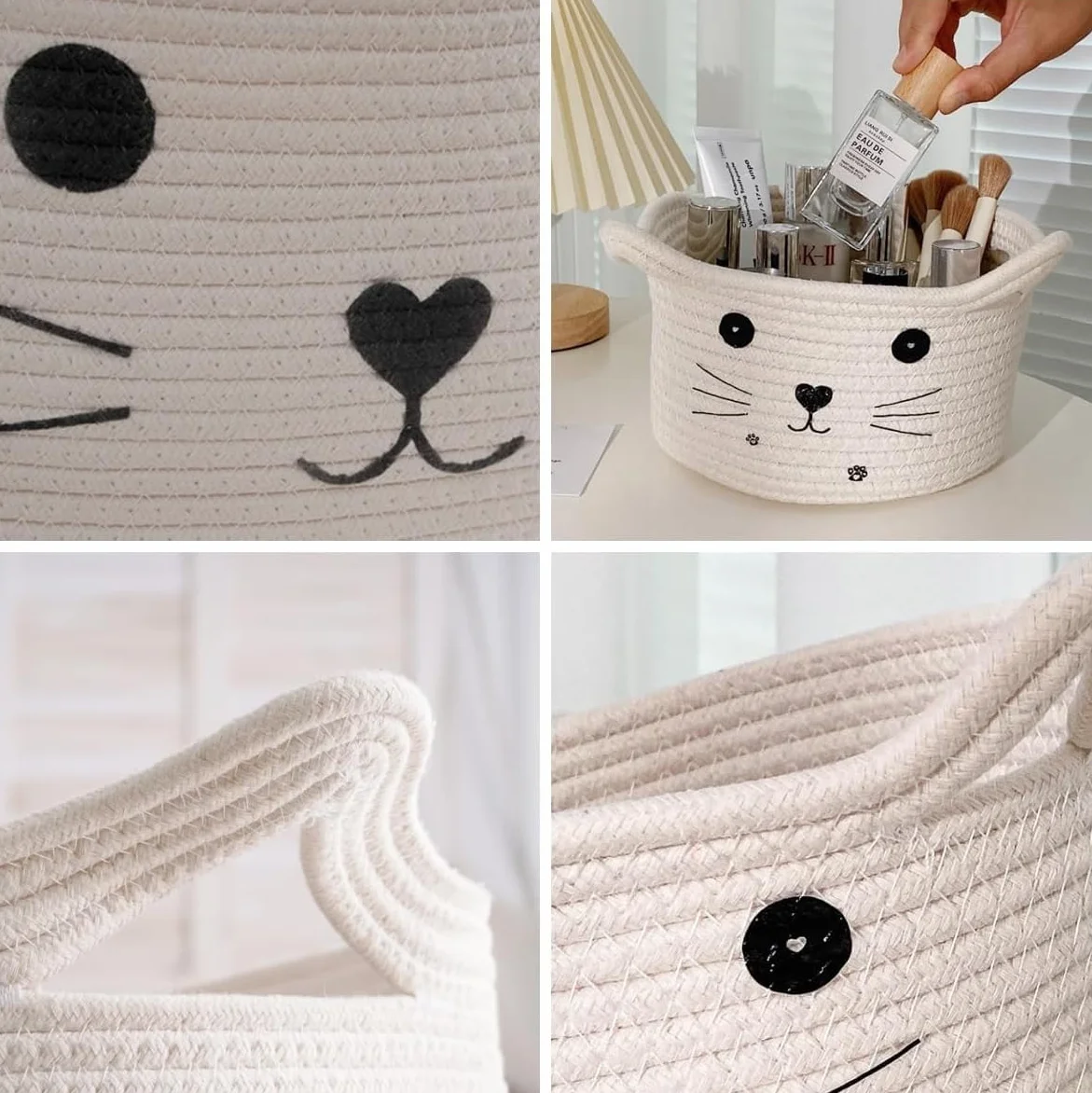 Cesta de Almacenamiento Tejida de Algodón para Gatos, Amarillo
