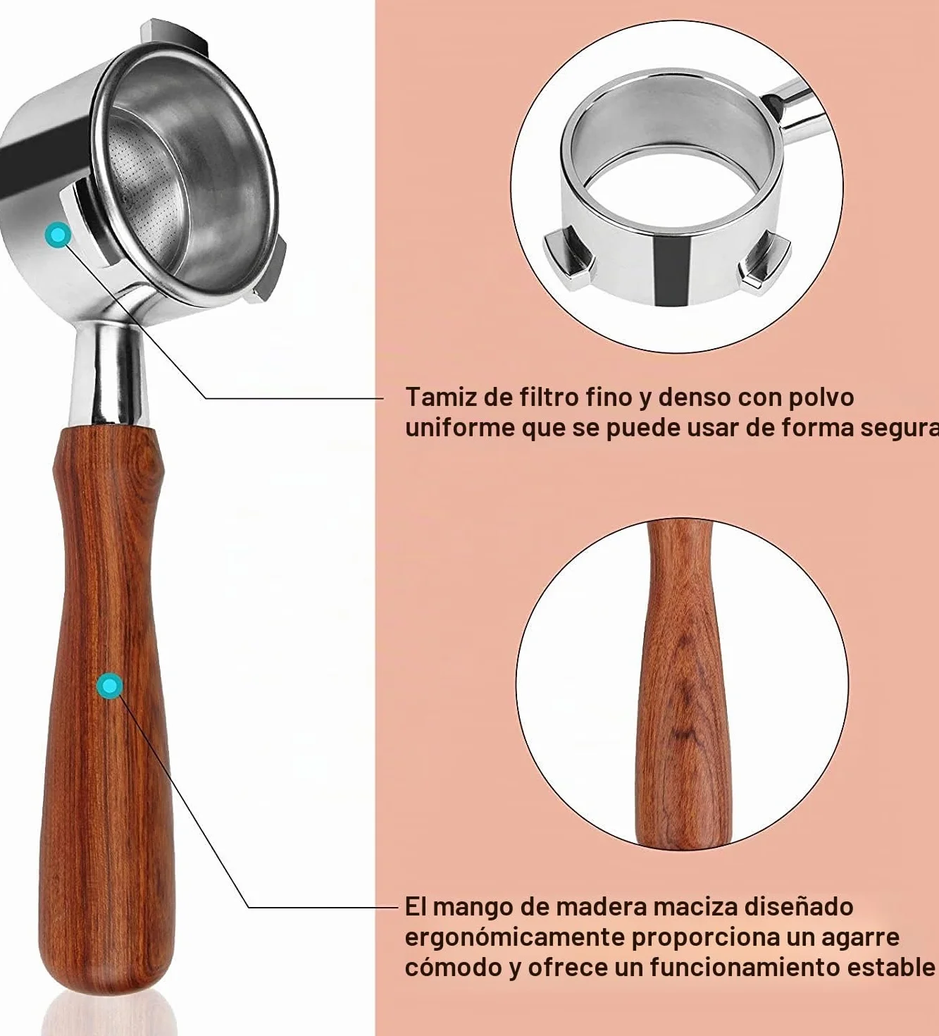 Portafiltro sin fondo 54 mm Compatible Sage/Breville Barista 870/878/880, asa de madera
