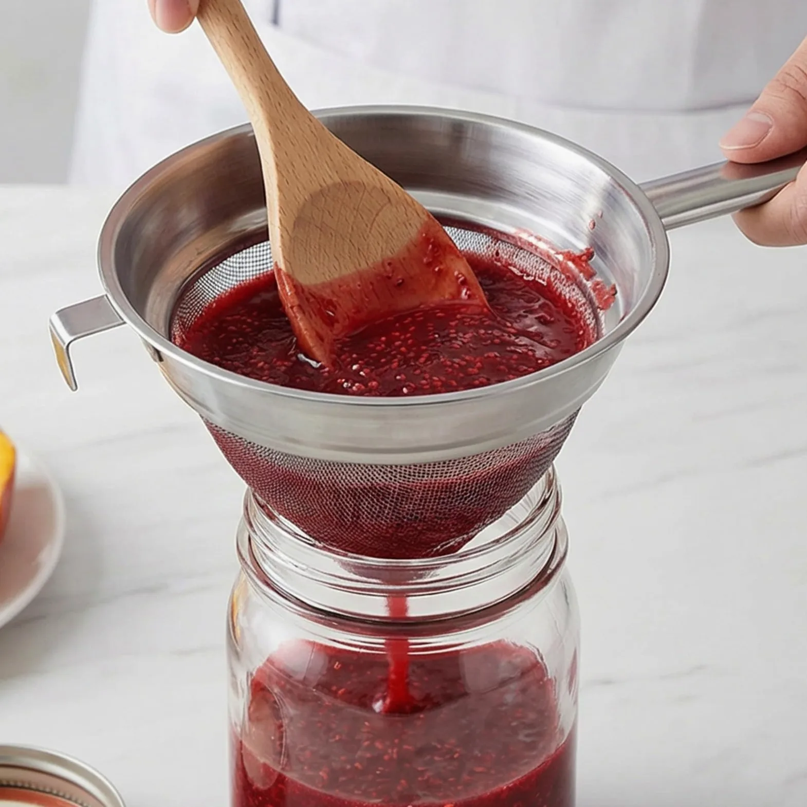 Colador cónico de acero inoxidable 304 con mango largo, colador de tapa china, malla fina, tamiz de caldo para cocina