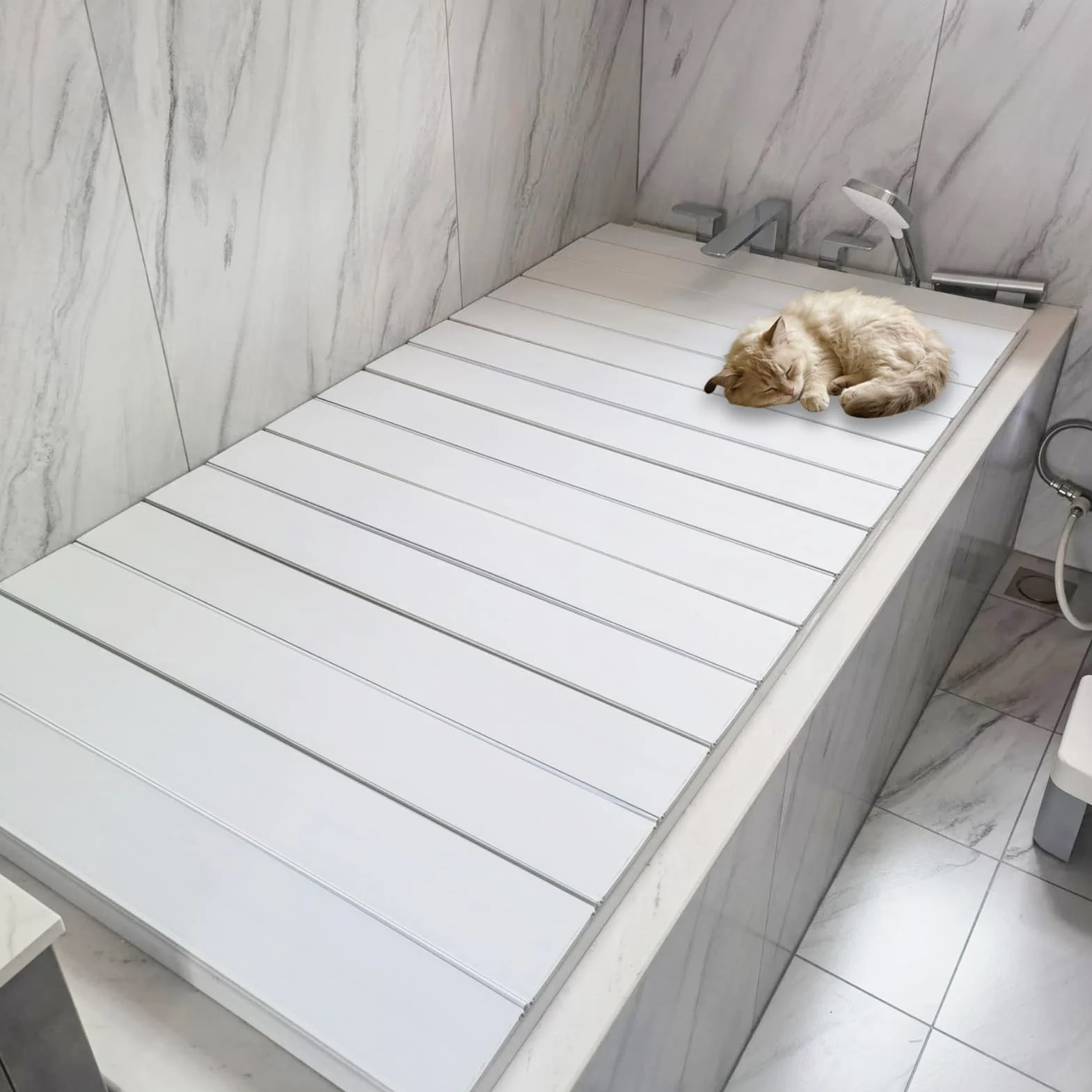 Cubierta de Bañera, Estante de Baño de Pvc, Cubierta de Bañera Plegable Cubiertas Bañera, Cubierta de Baño, Panel Aislante Antipolvo Bañeras para el Hogar Baño Spa Vivo, Blanco