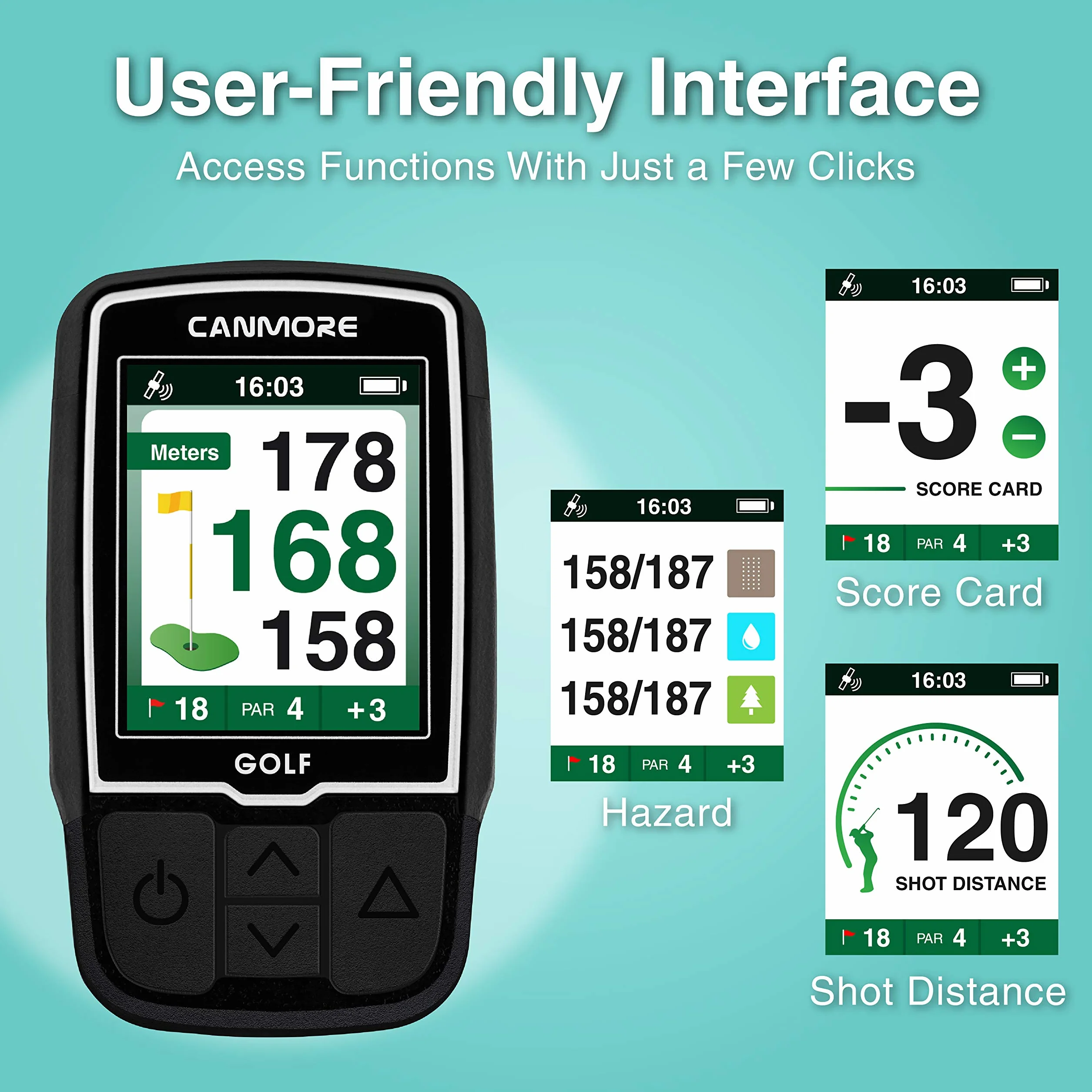 CANMORE HG200 PRO GPS de golf de mano, 41,000 cursos, negro