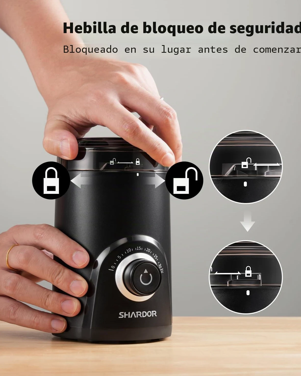 SHARDOR Molinillo de café eléctrico, molinillo de especias de gran capacidad de 70 g con perilla de sincronización visual para una molienda precisa, molinillo silencioso de granos de café para
