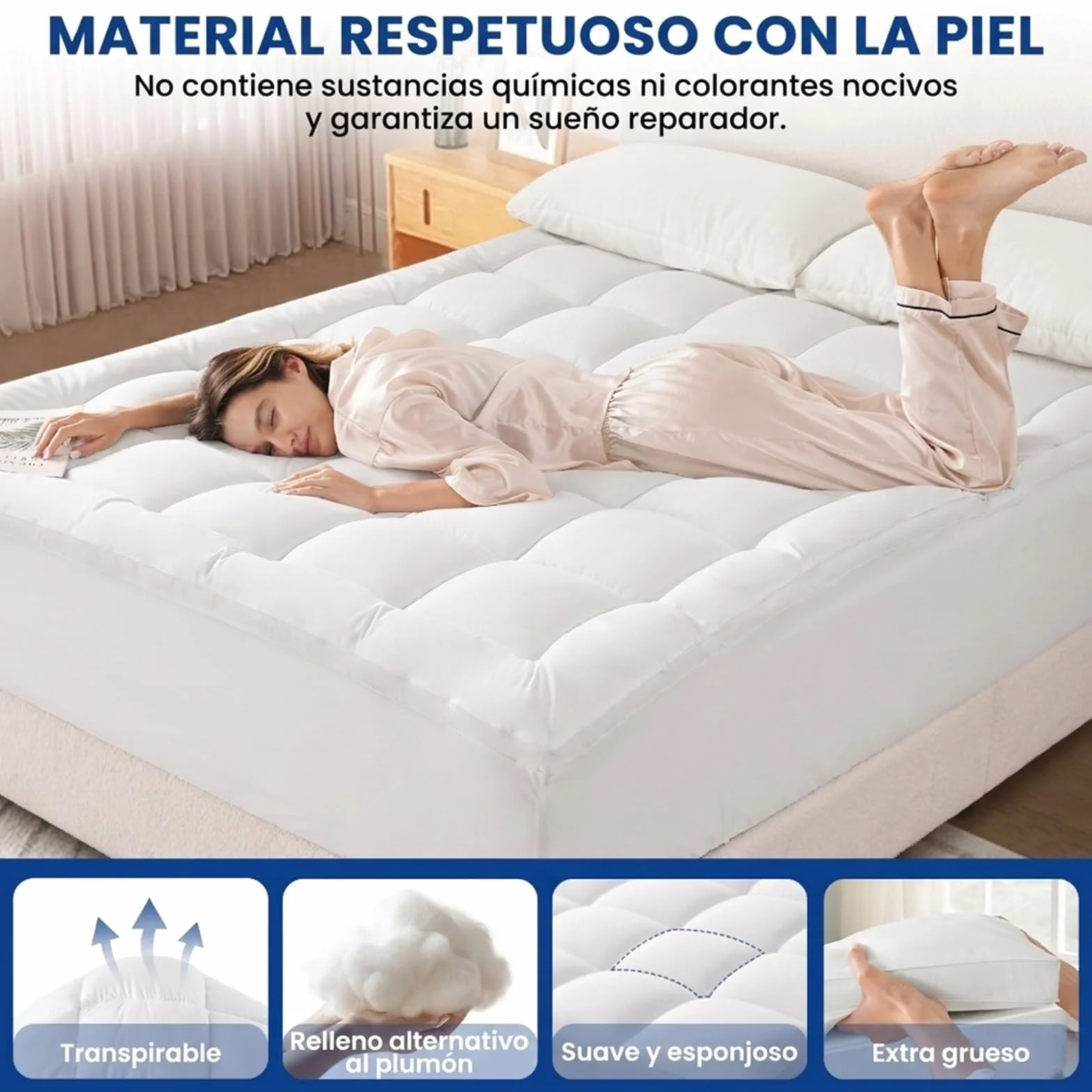DUANDUAN Sobrecolchón 135 x 190 cm - Cubrecolchón Suave con Relleno de Microfibra de 900 g/m² - Funda de colchón para colchones de 10-30 cm - Lavable a máquina