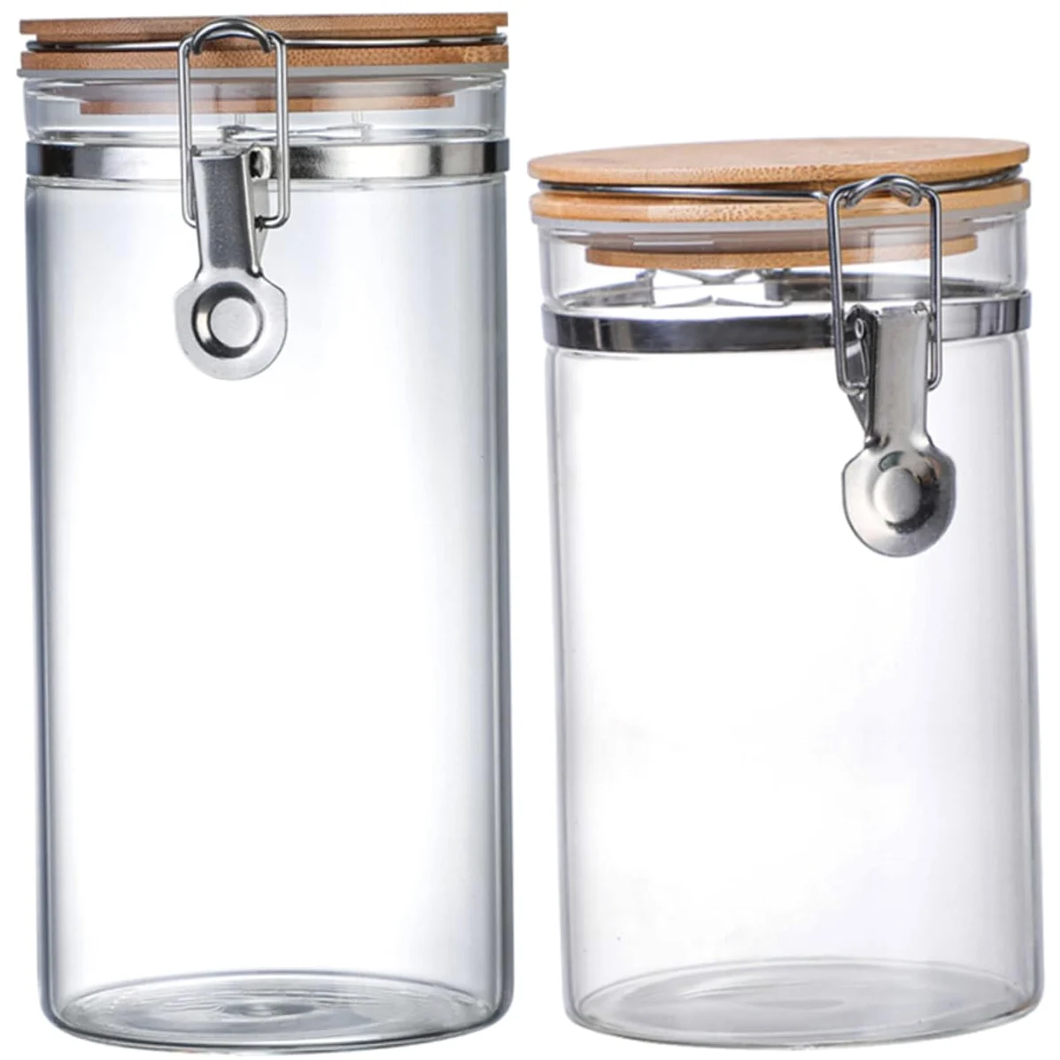 TOYANDONA Tarros Herméticos Protección contra Humedad Tapa de Acero Inoxidable y Madera de Vidrio Juego de 2 Capacidad 1140ml y 1280ml para Almacenar Alimentos en Cocina