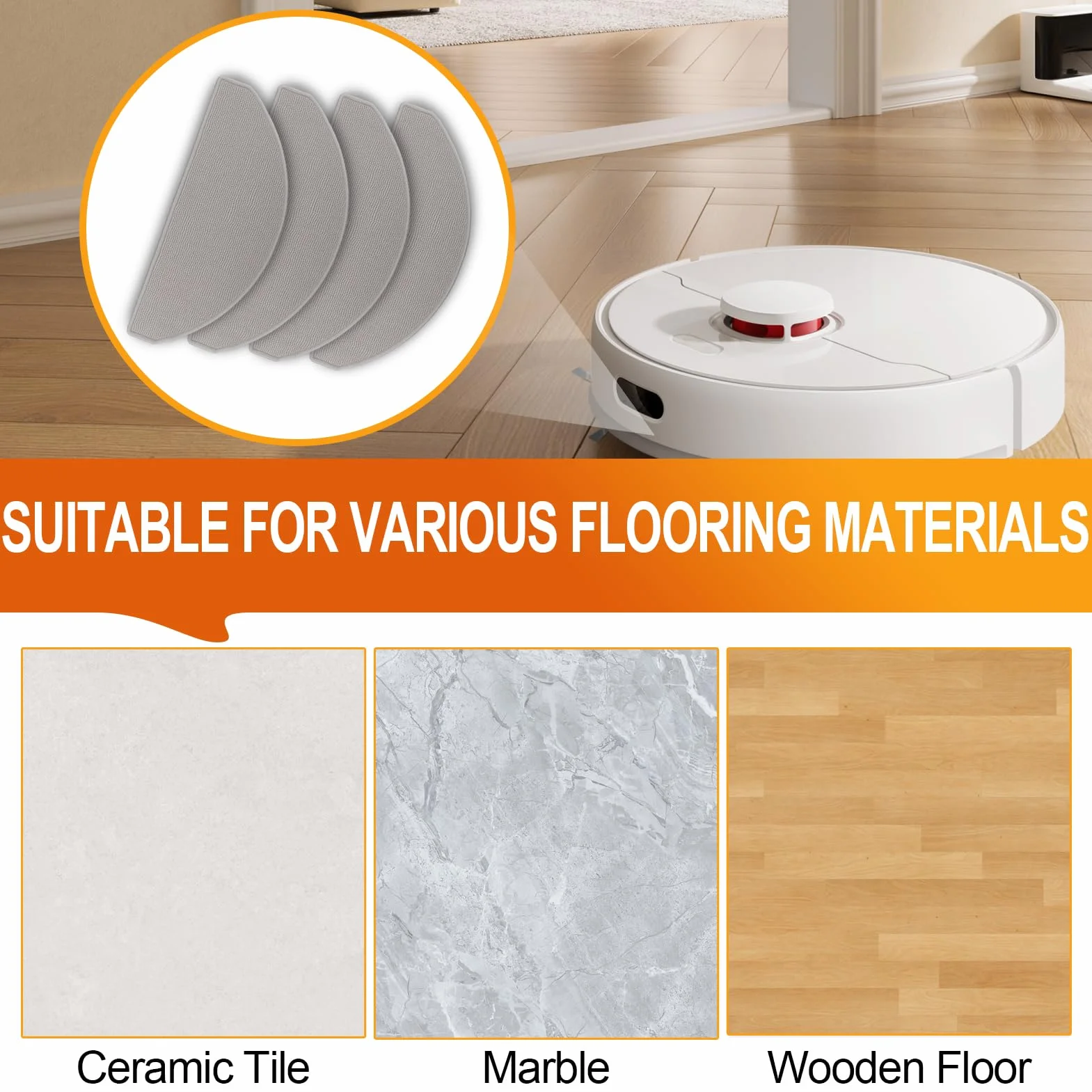 4 Piezas Mopas de Microfibra Compatible con Xiaomi S20 E10 Mijia Mop 3C C103 Plus B112 Paquete de Paños de Reemplazo Aspiradora Robot Reutilizable para Aspiradora Repuesto Eficaz Compatible con Xiaomi
