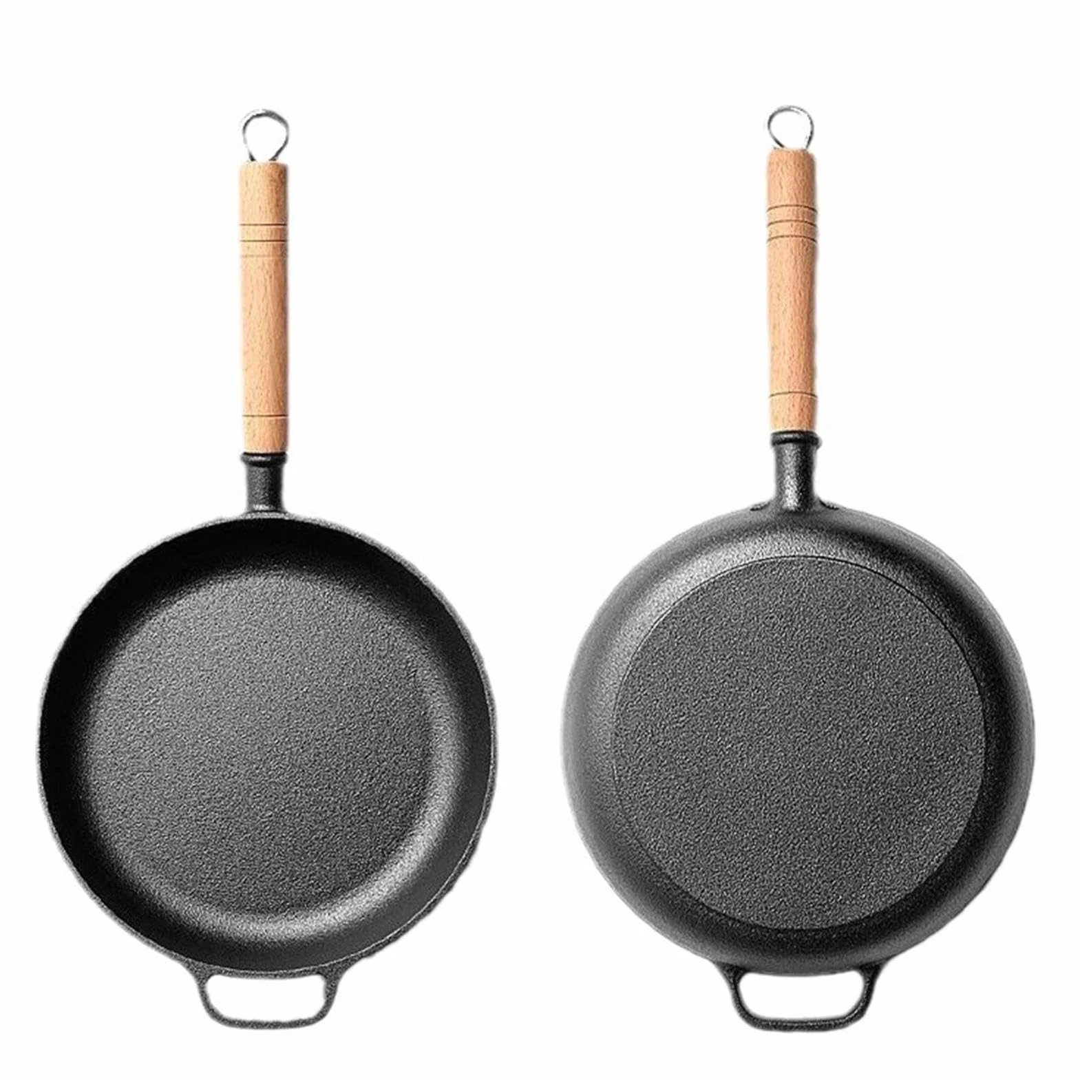 Sartenes De Hierro Fundido Sartén Antiadherente Con Mango Madera Ergonómico | Plancha Grill Cocina Para Cocinar, Hogar, Camping, Dorar, Hornear, Saltear, Tortilla, Pescado, Huevos