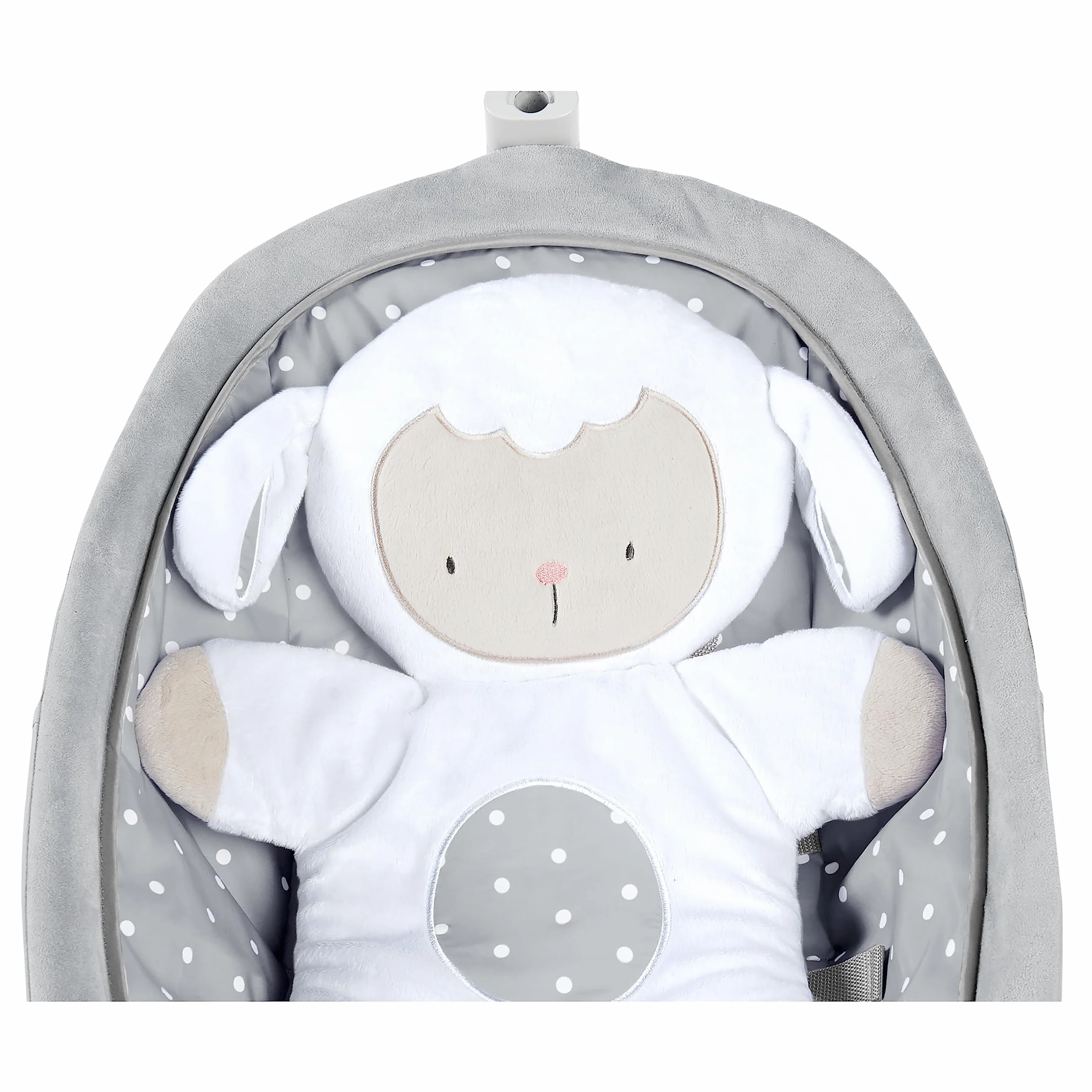 Ingenuity, Hamaca Mecedora para Bebés hasta 18 kg, Cuddle Lamb con vibraciones, arco de juego con 2 peluches, 12 melodías, 4 sonidos de naturaleza, volumen regulable, ergonómico.