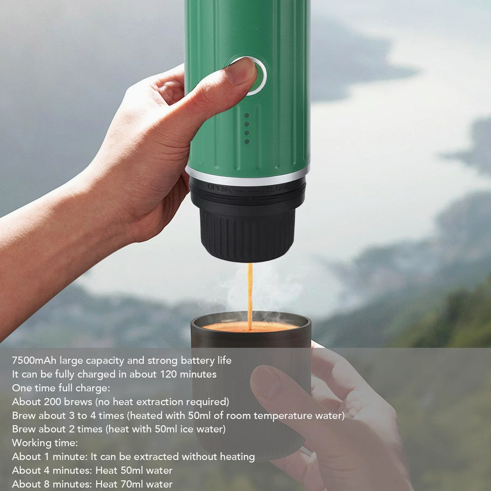 Hidyliu Portátil Mini Máquina de café Extracción de Alta Eficiencia para Viajes de Oficina en Casa ABS 9.8x3in (Verde)