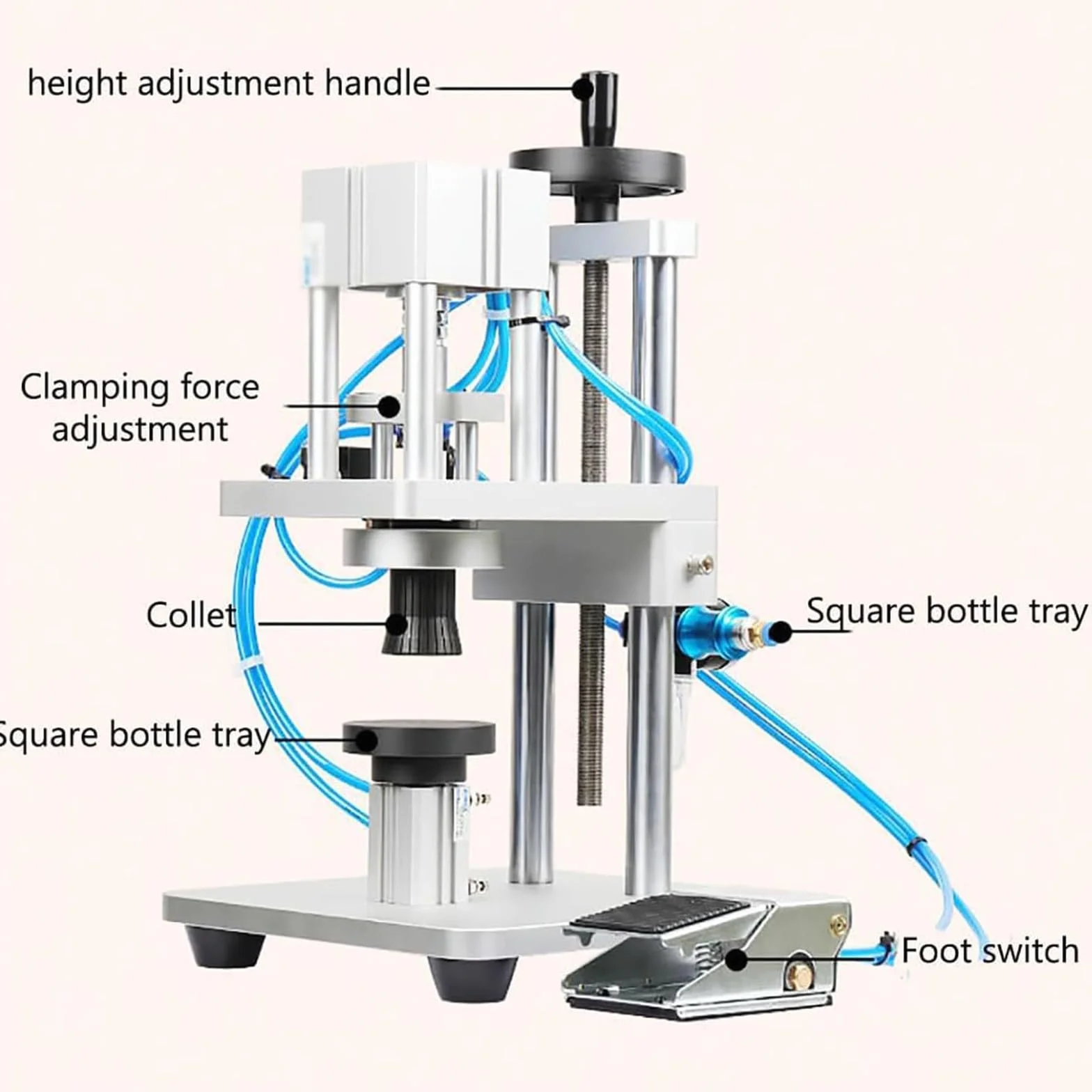 Máquina taponadora de perfumes, herramienta profesional de crimpado, construcción de acero inoxidable, altura ajustable para un sellado eficiente de botellas