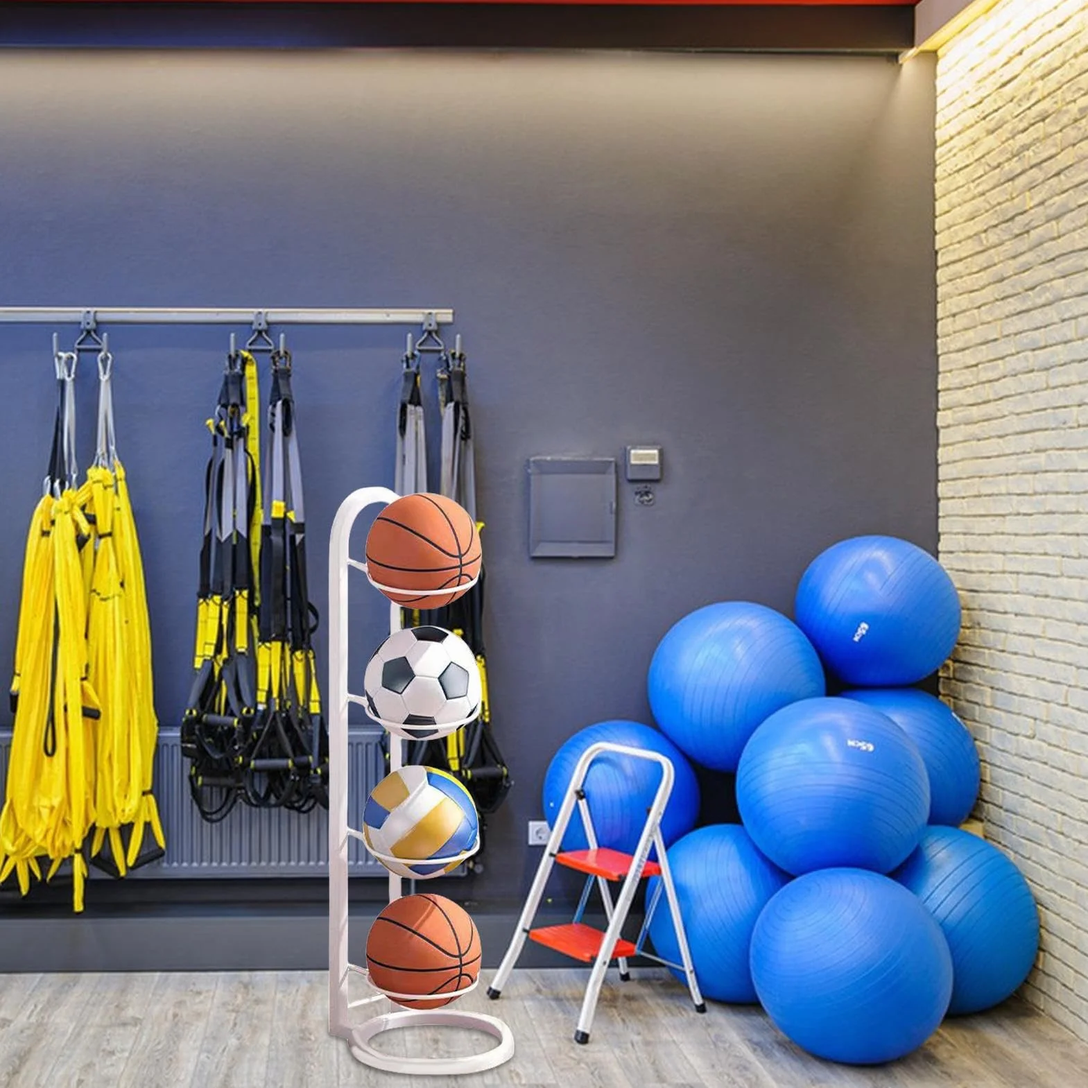 Soporte Balones Multifunción Estante Almacenamiento Voleibol Hierro 5 Capas Resistente Óxido
