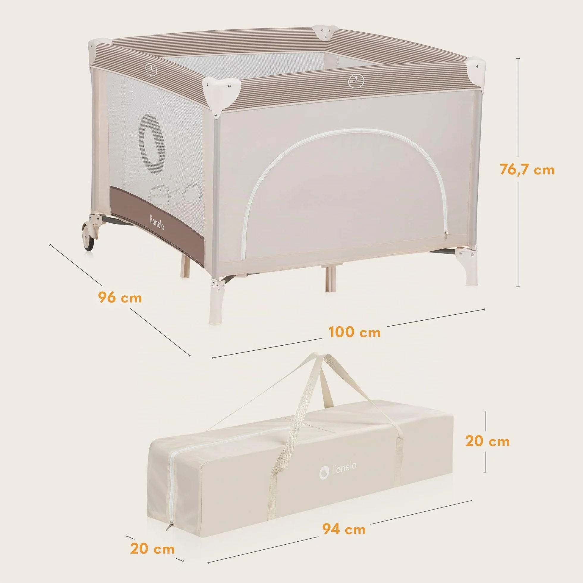 LIONELO BONNIE Parque Infantil Bebe hasta 15 kg, desde Nacimiento hasta 36 meses, Acceso Lateral Cremallera, Malla Aireada, Plegado Rápido, Ruedas Freno, Bolsa Transporte