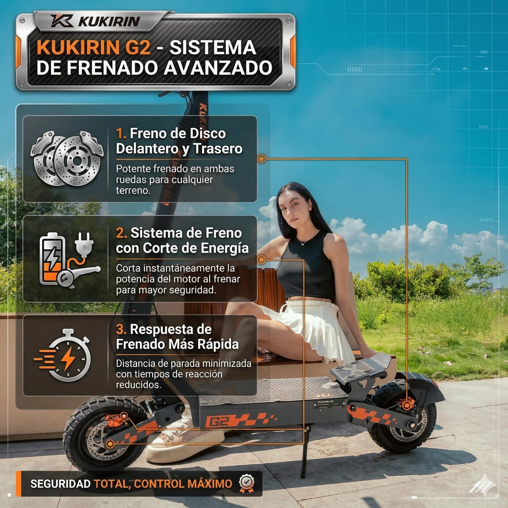 KuKirin Serie G2 Patinete Eléctrico para Adultos, Plegable, Neumáticos de Vacío, Suspensión Delantera y Trasera