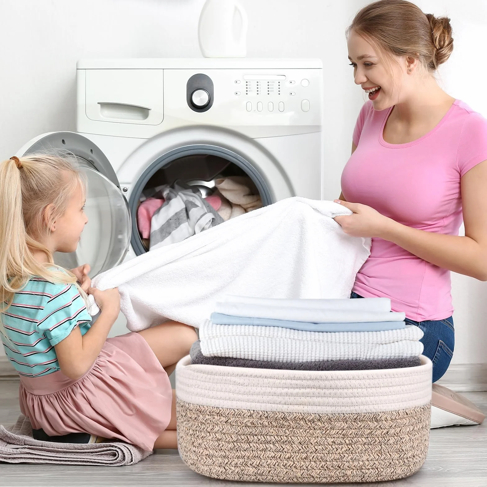 Juego de 4 Cestas Organizador de Cuerda de Algodón Apilables para Baño, Habitación Infantil y Decoración