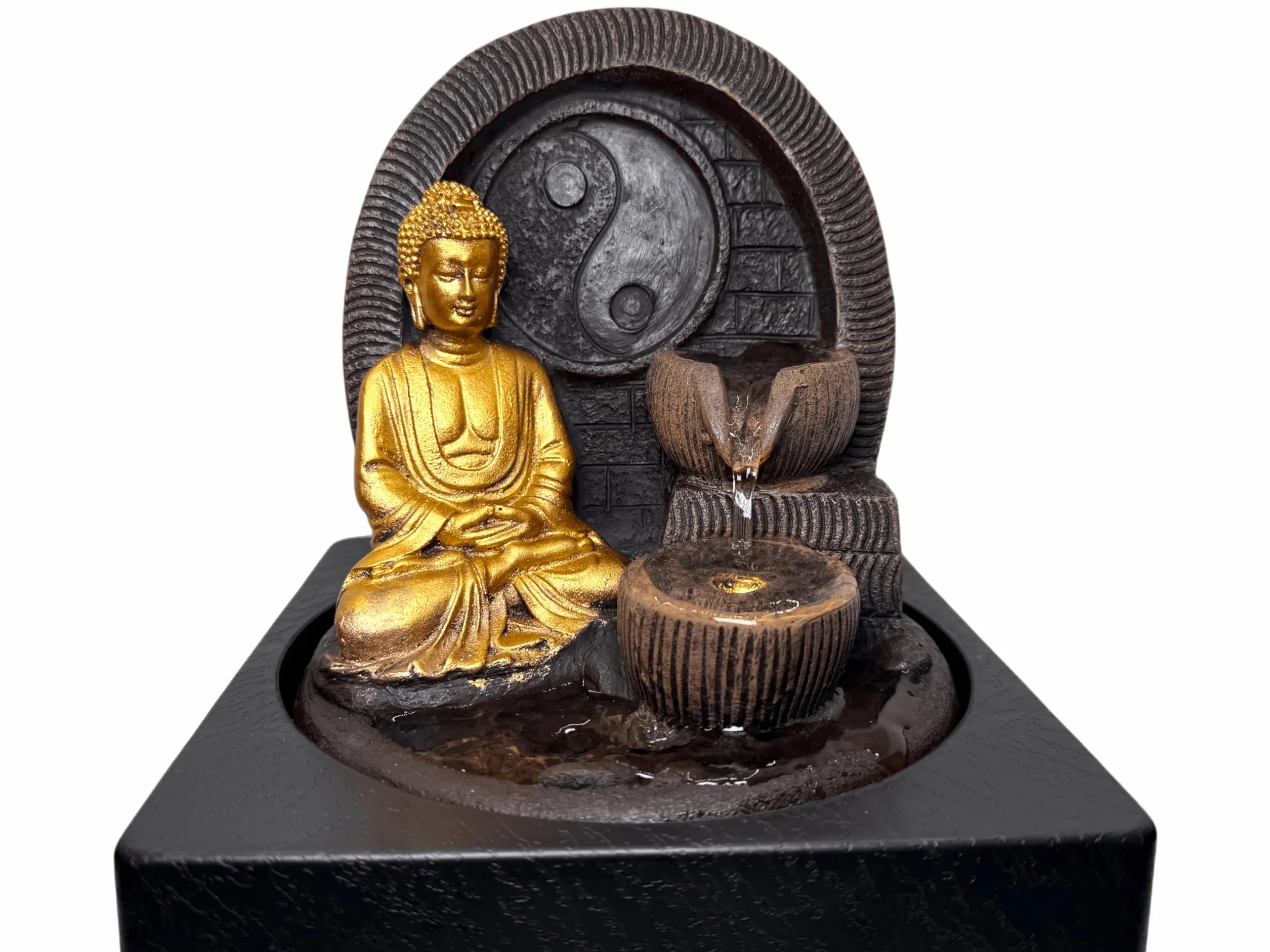 HOSTENATURA Fuente de Buda con LED 18x18x23cm - Fuente de Interior de Resina