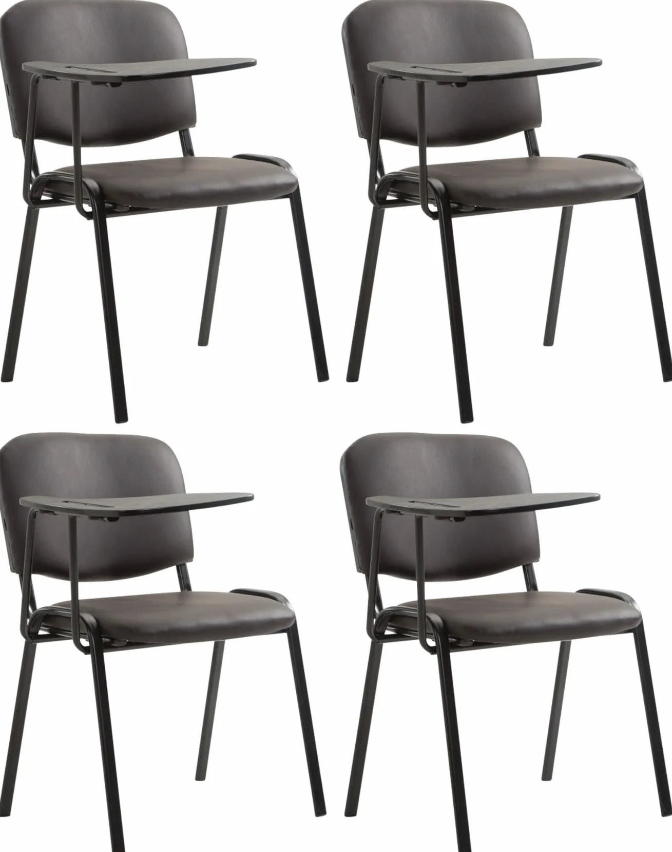 CLP Set De 4 Sillas Confidente Ken con Brazo Extensible I Sillas para Academias Tapizadas En Polipiel con Mesa Plegable, Color:marrón