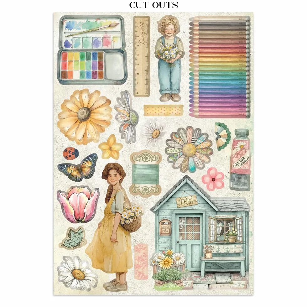Stamperia - Junk Journal Stickers, Cut-Outs, and Backgrounds for Scrapbooks, Albums, Card Making, Bullet Journalling and More, Perfect for Hobbies, Crafts, and Gifting (Daisy Art)