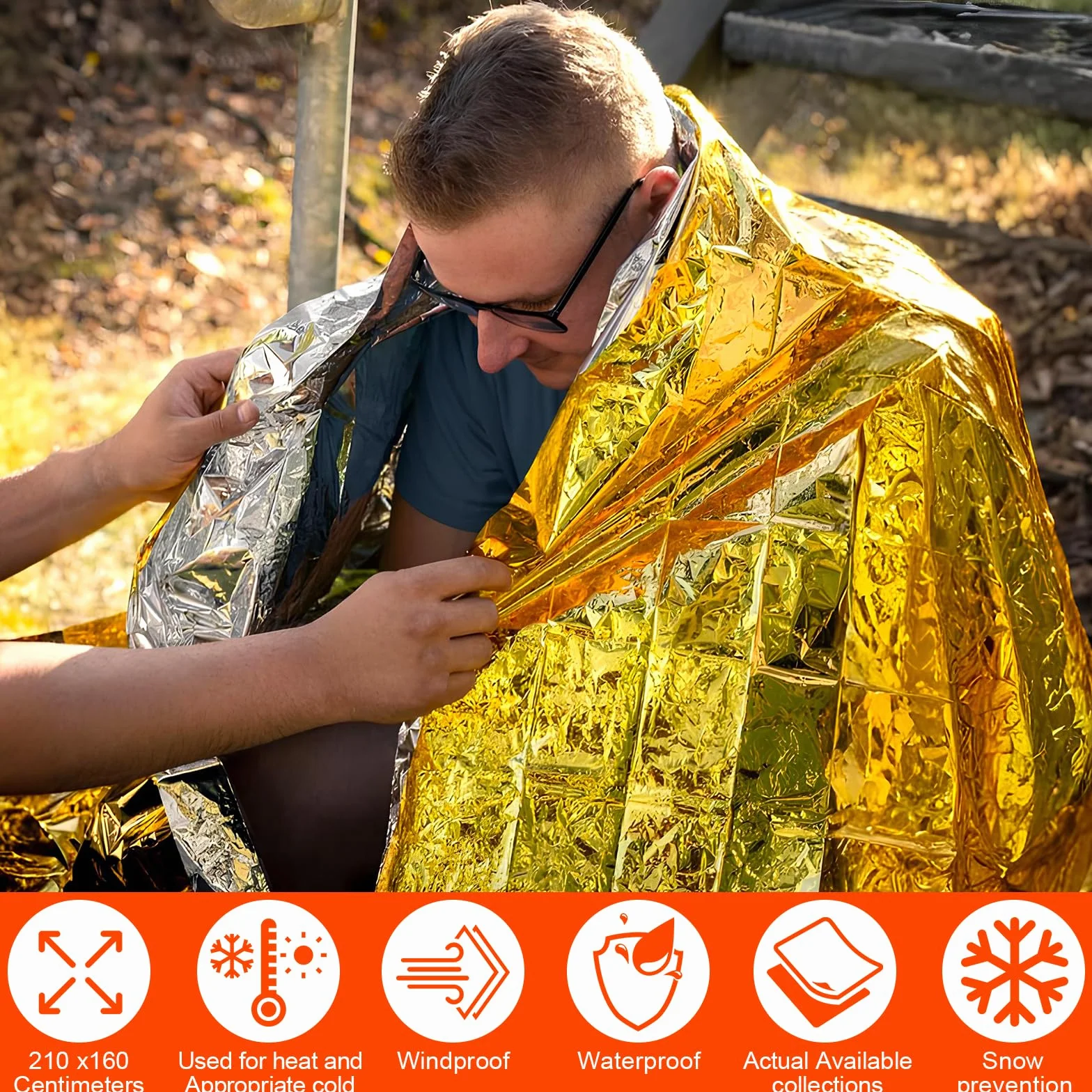 Manta Térmica de Emergencia 10 Piezas, Aluminio Dorado y Plateado 210×160 cm, Supervivencia Rescate