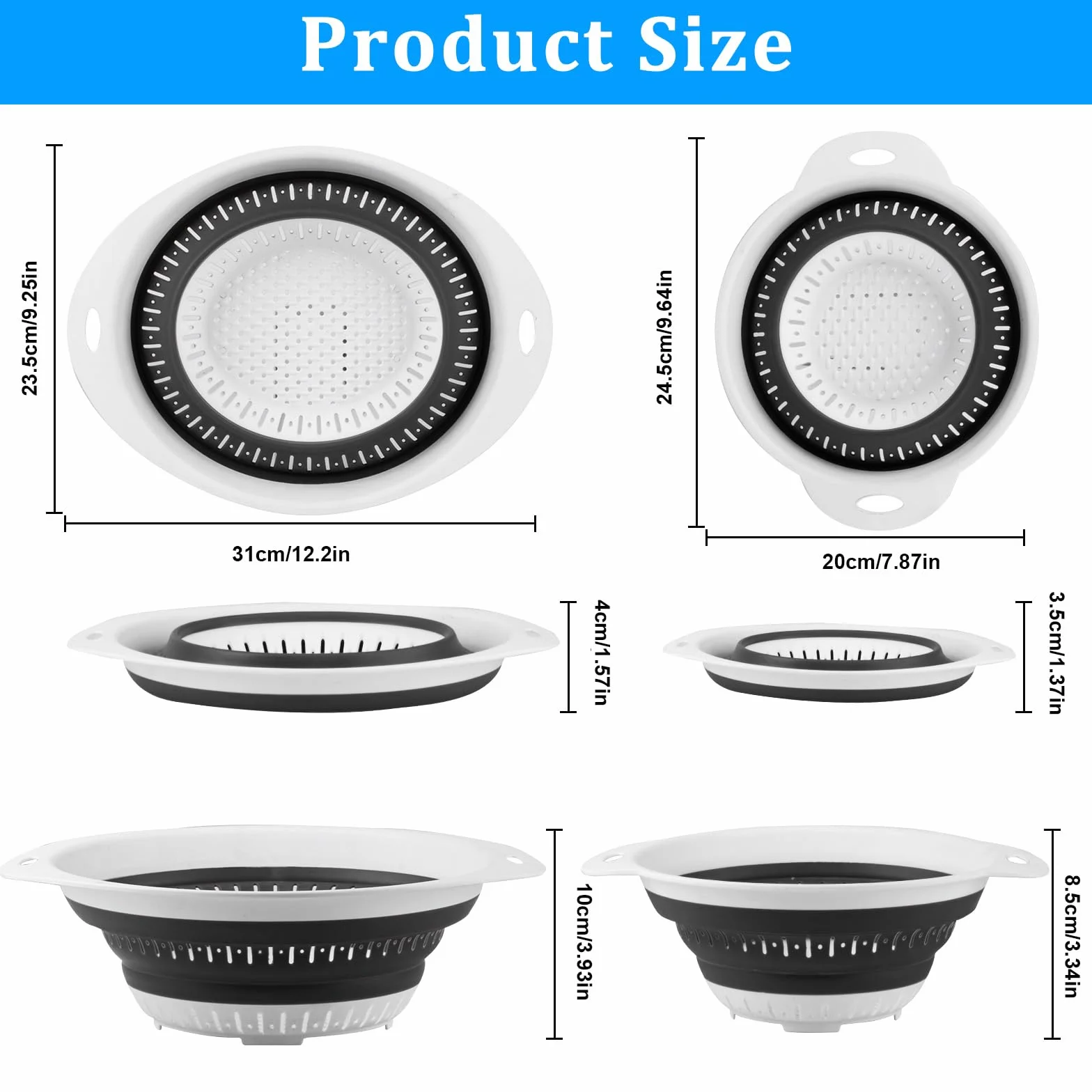 2 Piezas Colador Plegable de Cocina, Coladores de Silicona, Escurridor Plegable con Mango, Escurridor Pasta Verduras, Colador de Pasta Frutas Alimentos, Accesorios