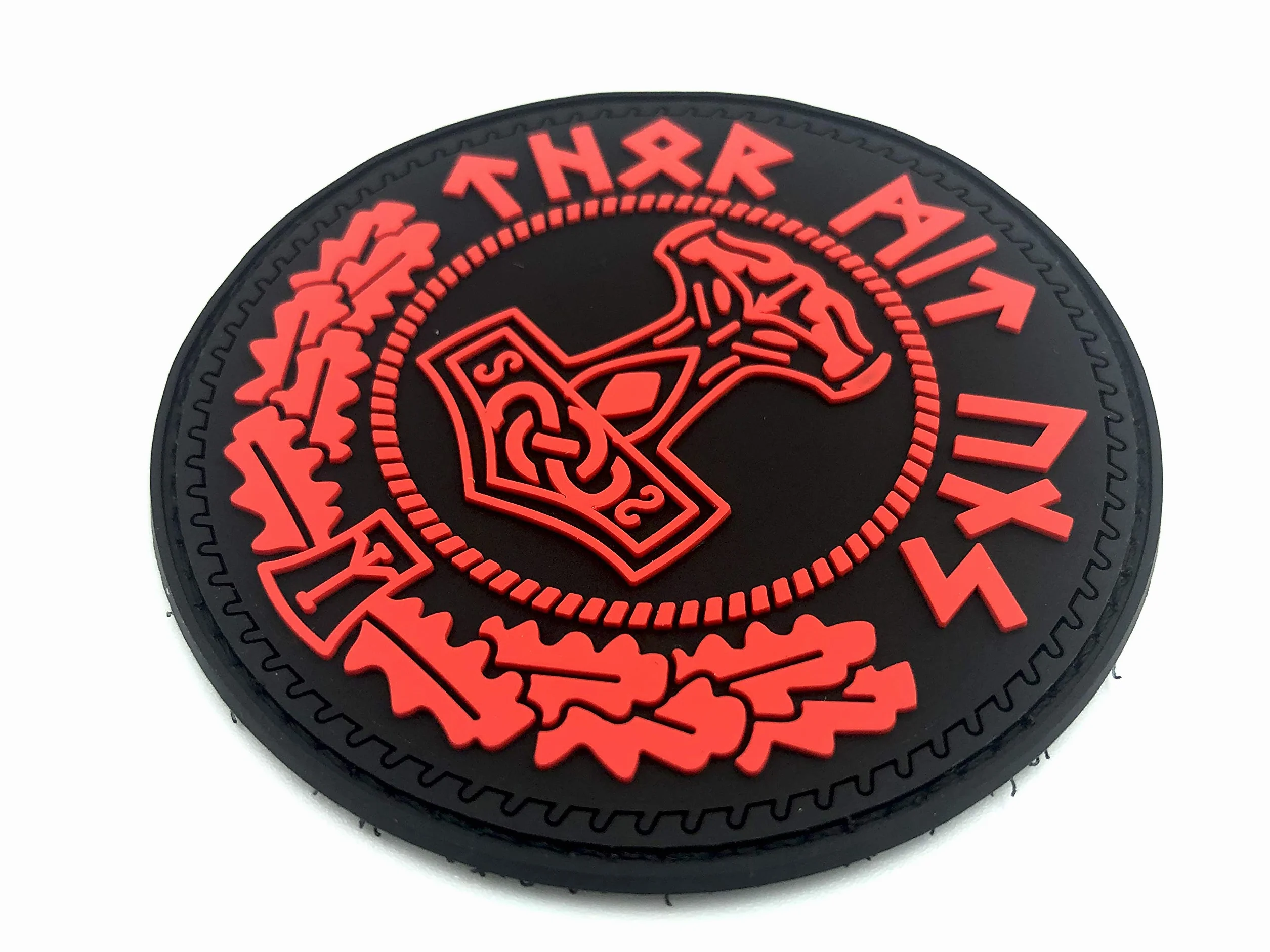 Parche de PVC para airsoft y paintball, diseño de martillo de Thor, rojo
