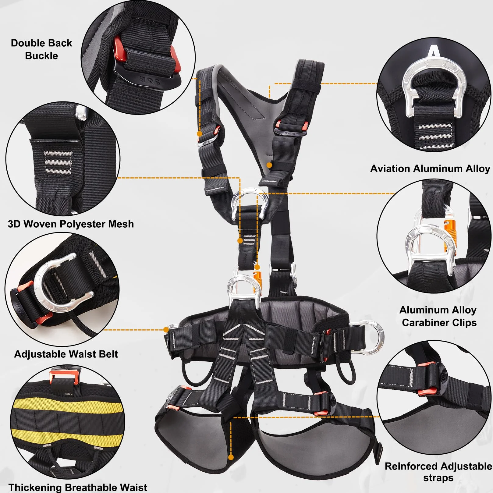 Arnés de Seguridad de Medio Cuerpo Nylon Negro Talla Universal para Construcción y Escalada