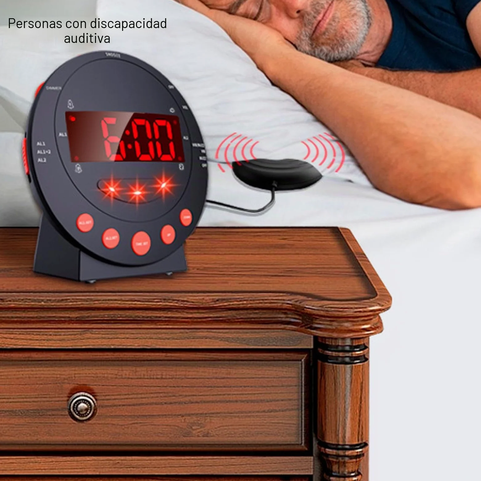 Reloj Despertador con Vibración Extra Fuerte de 110 DB Reloj Despertador con Luz de Alarma Roja Reloj Digital con Pantalla Grande para Personas Sordas con Problemas de Audición