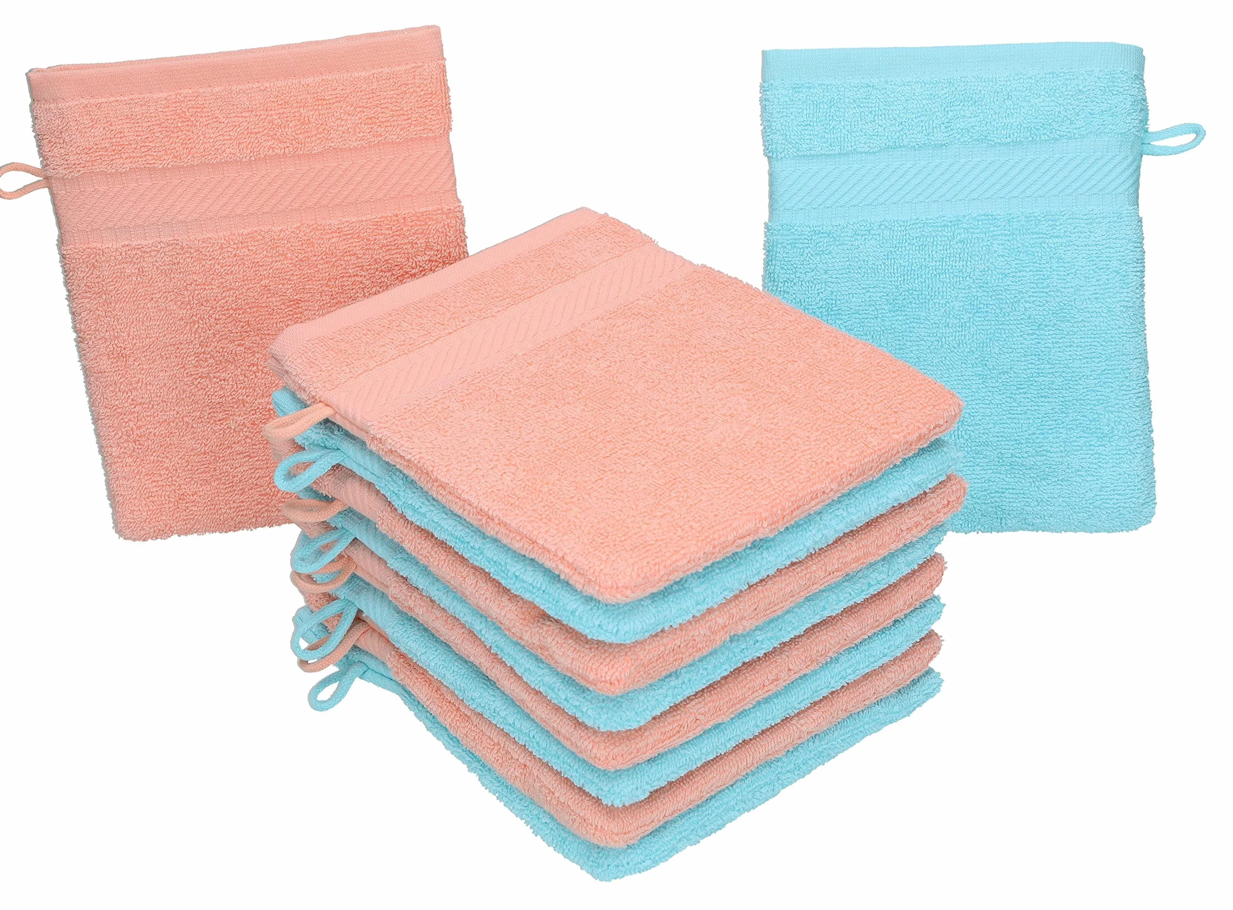 Betz Paquete de 10 Piezas de Manoplas de baño Palermo 100% algodón Juego de Guantes para lavarse tamaño 16x21 cm de Color Turquesa y Albaricoque