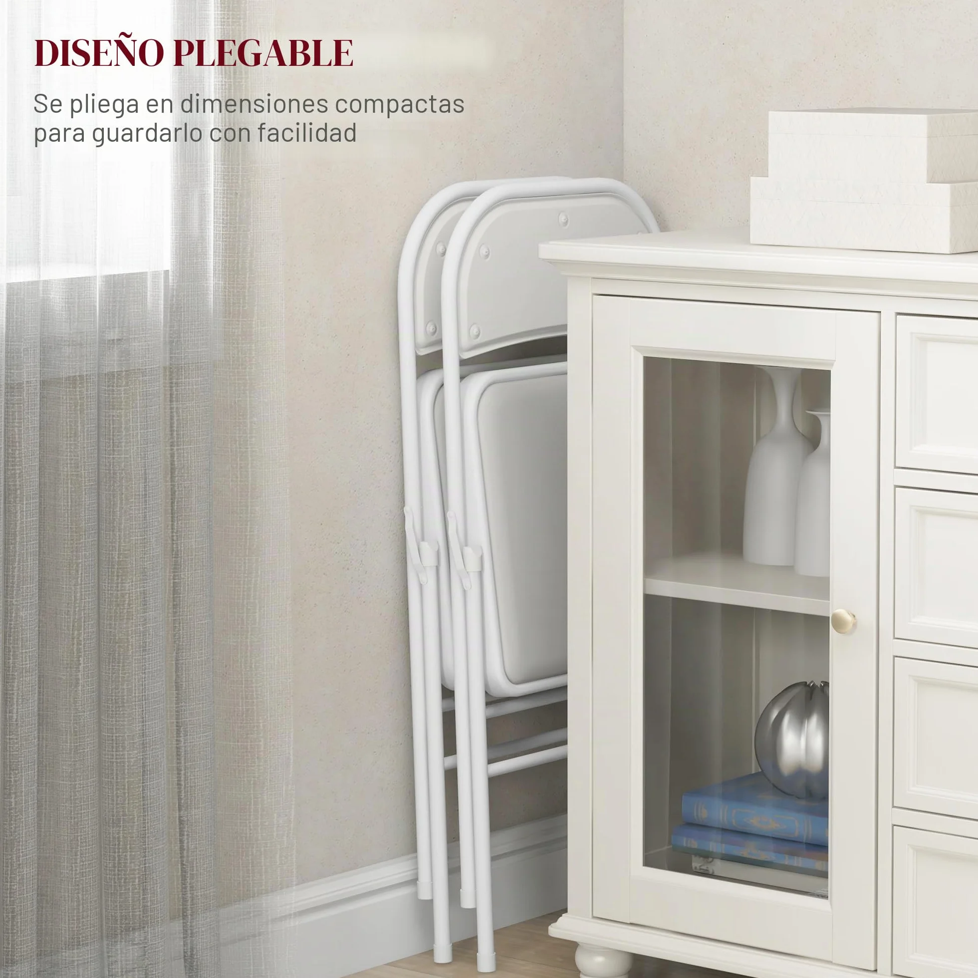 HOMCOM Juego de 2 Sillas Plegables Acolchadas con Respaldo y Estructura de Acero, para Salón, Comedor, Cocina, 45x46x78 cm, Blanco