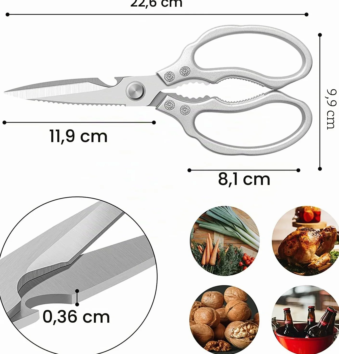 CGBE Tijeras Cocina, Resistentes, Muy Afiladas, Tijeras Cocina Multifunción Acero Inoxidable, Tijeras Multiusos para Aves, Carne, Pescado, Huesos, Pollo, Barbacoa, Verduras