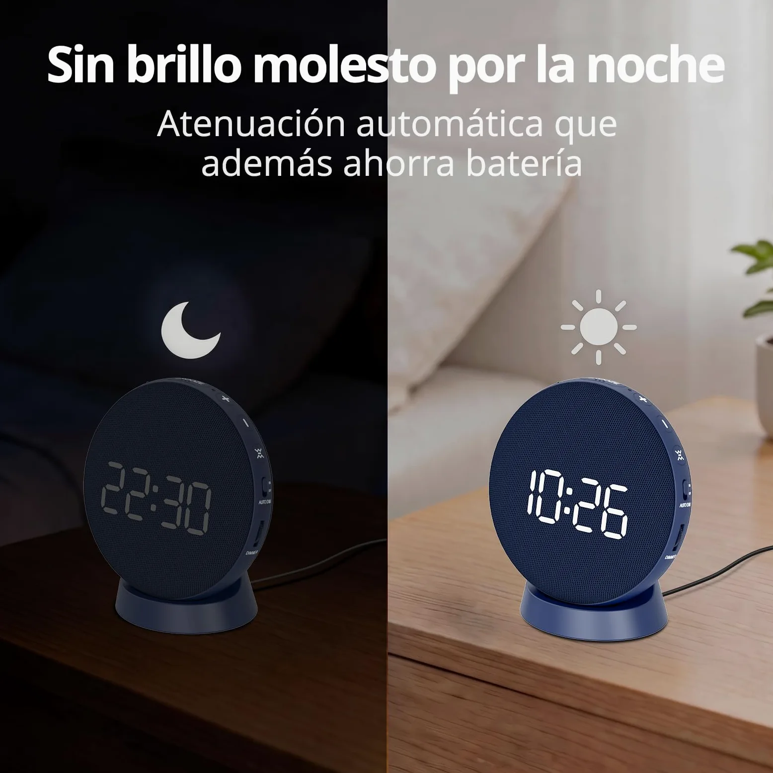 REACHER Despertador vibratorio para dormilones, Despertador Fuerte para Dormitorio, Alarma vibratoria bajo la Almohada, atenuación automática, sin Cables y Recargable, Ideal para sordos