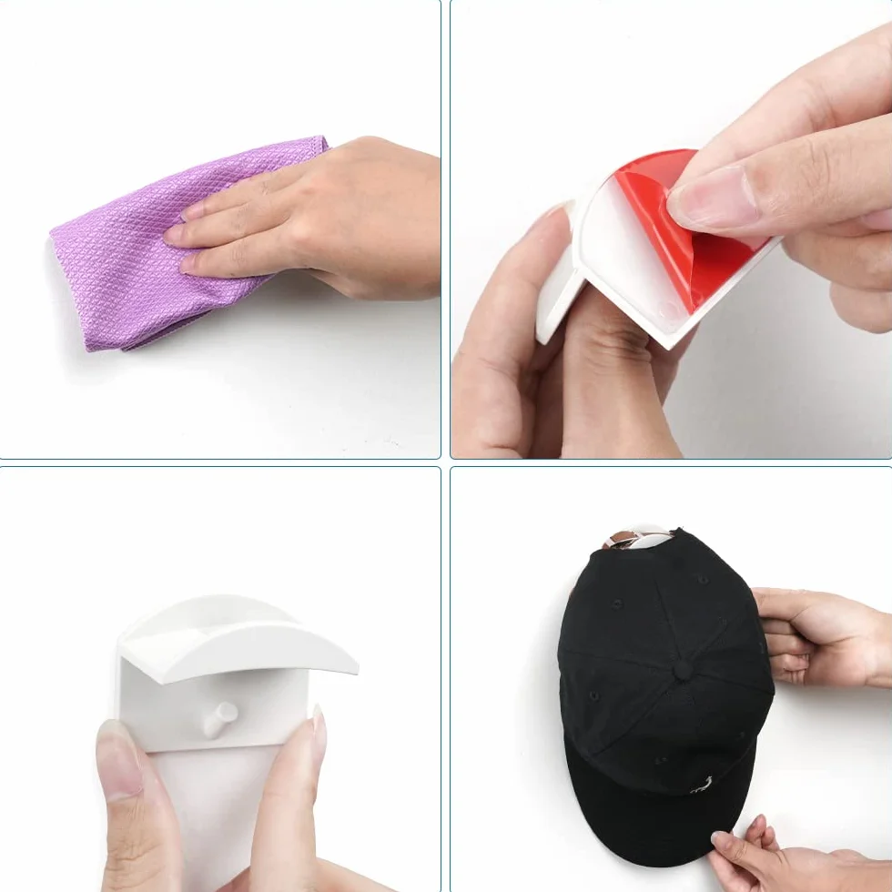 Vicloon Colgador de Sombreros, 8PCS Ganchos Autoadhesivos para Sombrero, Organizadores de Gorra de Béisbol, Sombrero de Almacenamiento Montado en Pared para Presentación de Gorras de BéIsbol (Blanco)