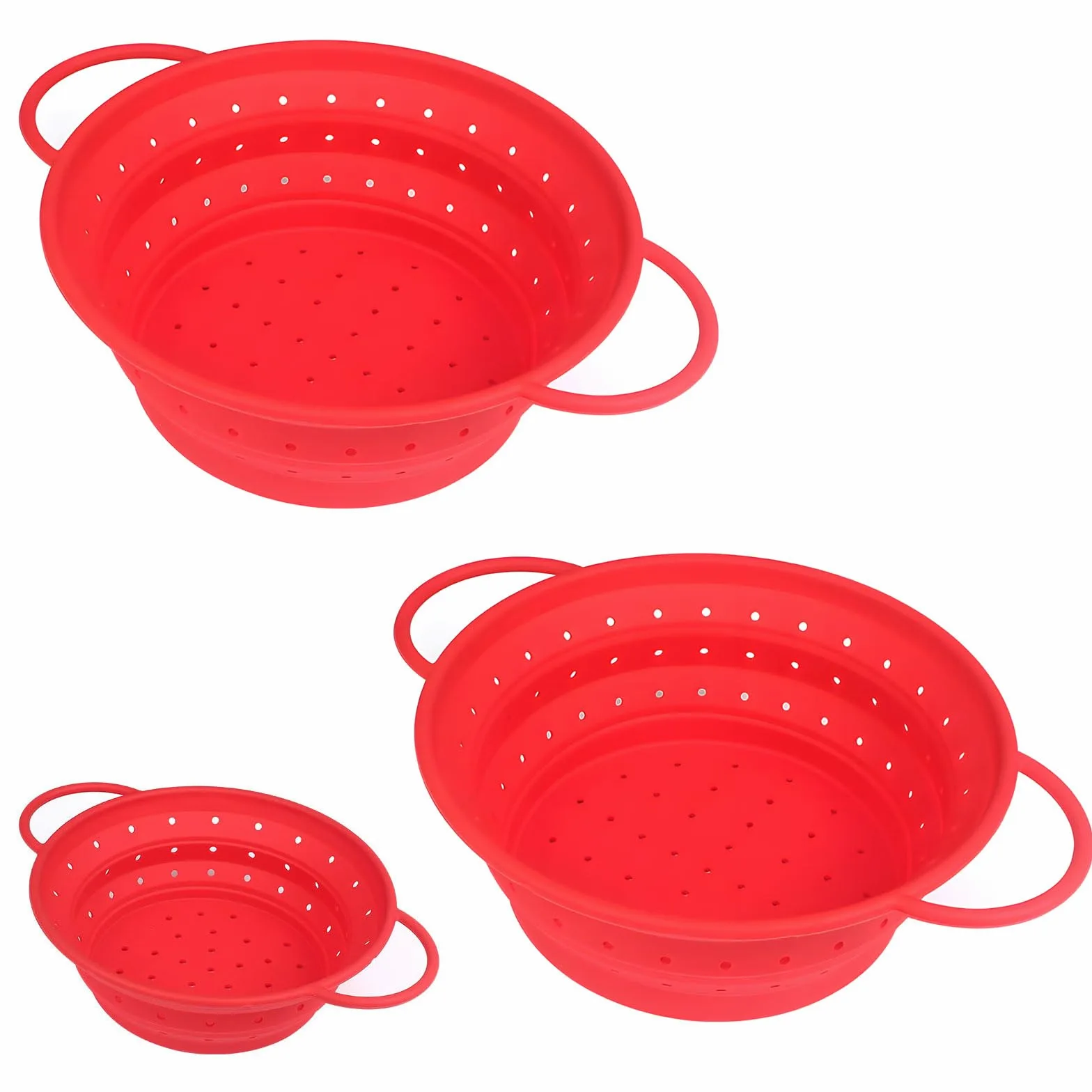 3 coladores plegables de silicona de grado alimenticio, seguros para uso en la cocina, para un fácil almacenamiento, colador de camping