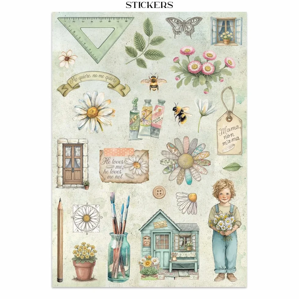 Stamperia - Junk Journal Stickers, Cut-Outs, and Backgrounds for Scrapbooks, Albums, Card Making, Bullet Journalling and More, Perfect for Hobbies, Crafts, and Gifting (Daisy Art)