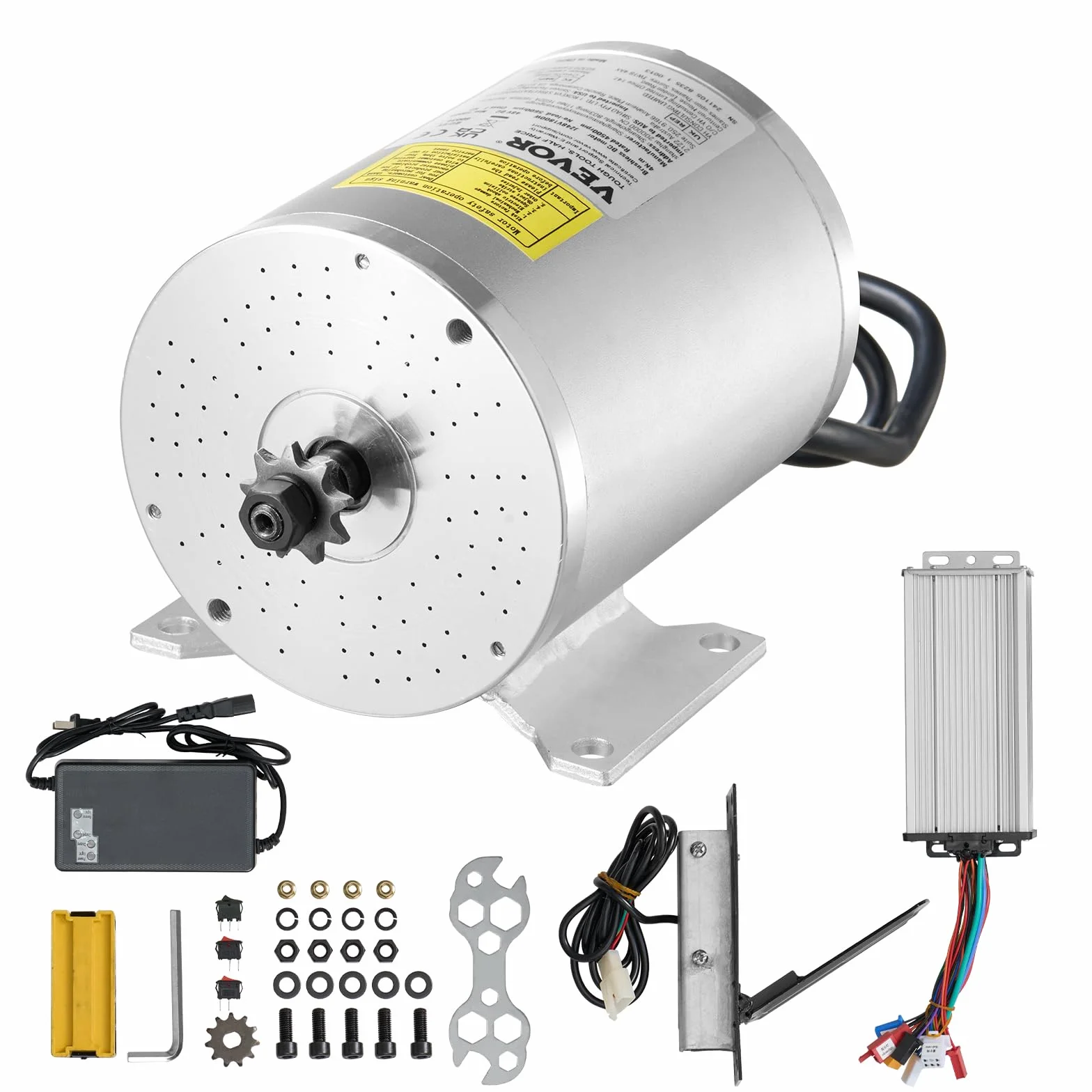 VEVOR Motor Eléctrico sin Escobillas 1800W 48V 4500 RPM Controlador de Velocidad Pedal Acelerador para Bicicleta Eléctrica
