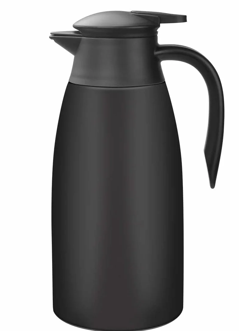 Jarras térmicas de 2 litros de acero inoxidable con cierre Quick Tip, jarra de vacío de doble pared para té y café, color negro