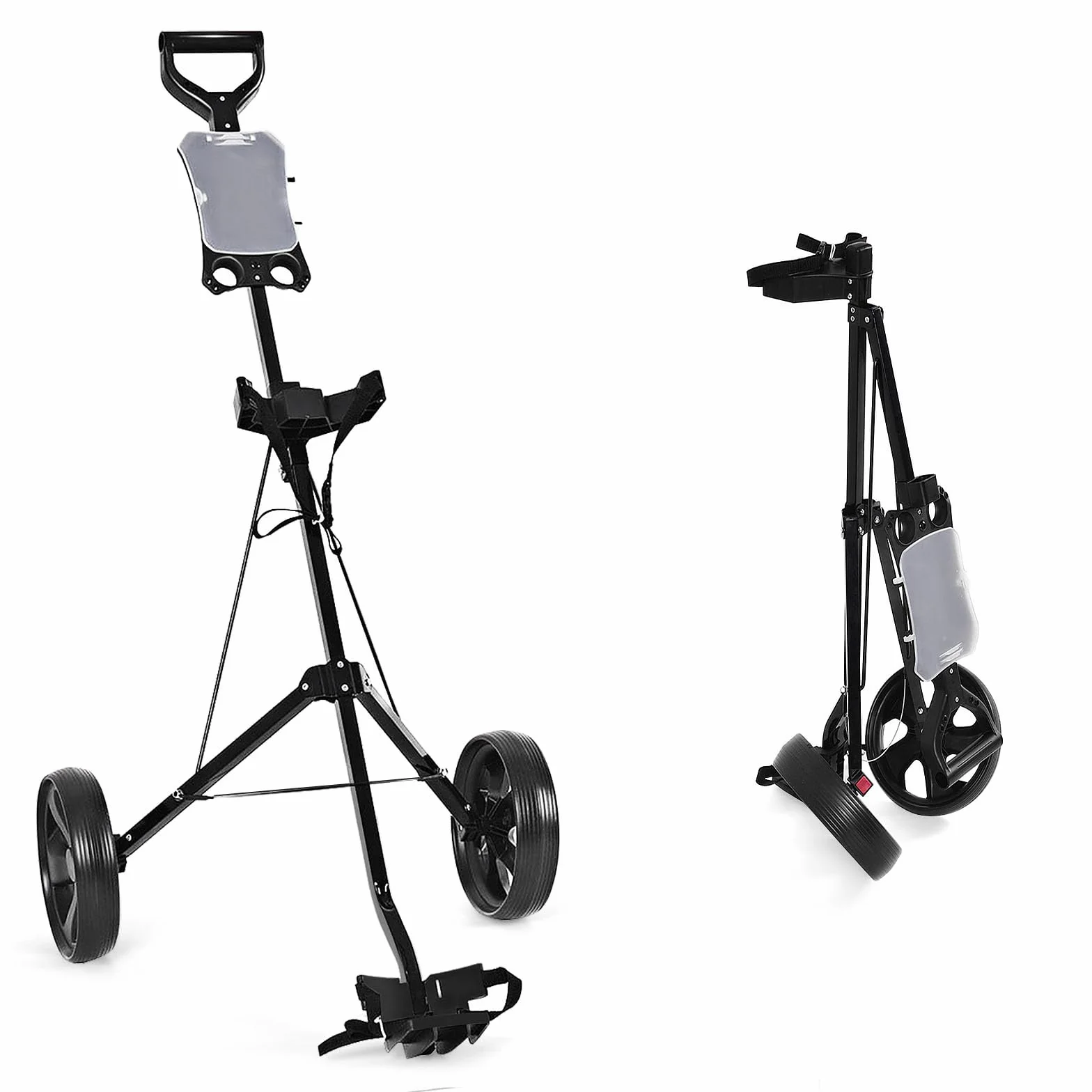 LIFEZEAL Carro de Golf Plegable con 2 Ruedas, Marcador, Correa Ajustable y Freno de pie
