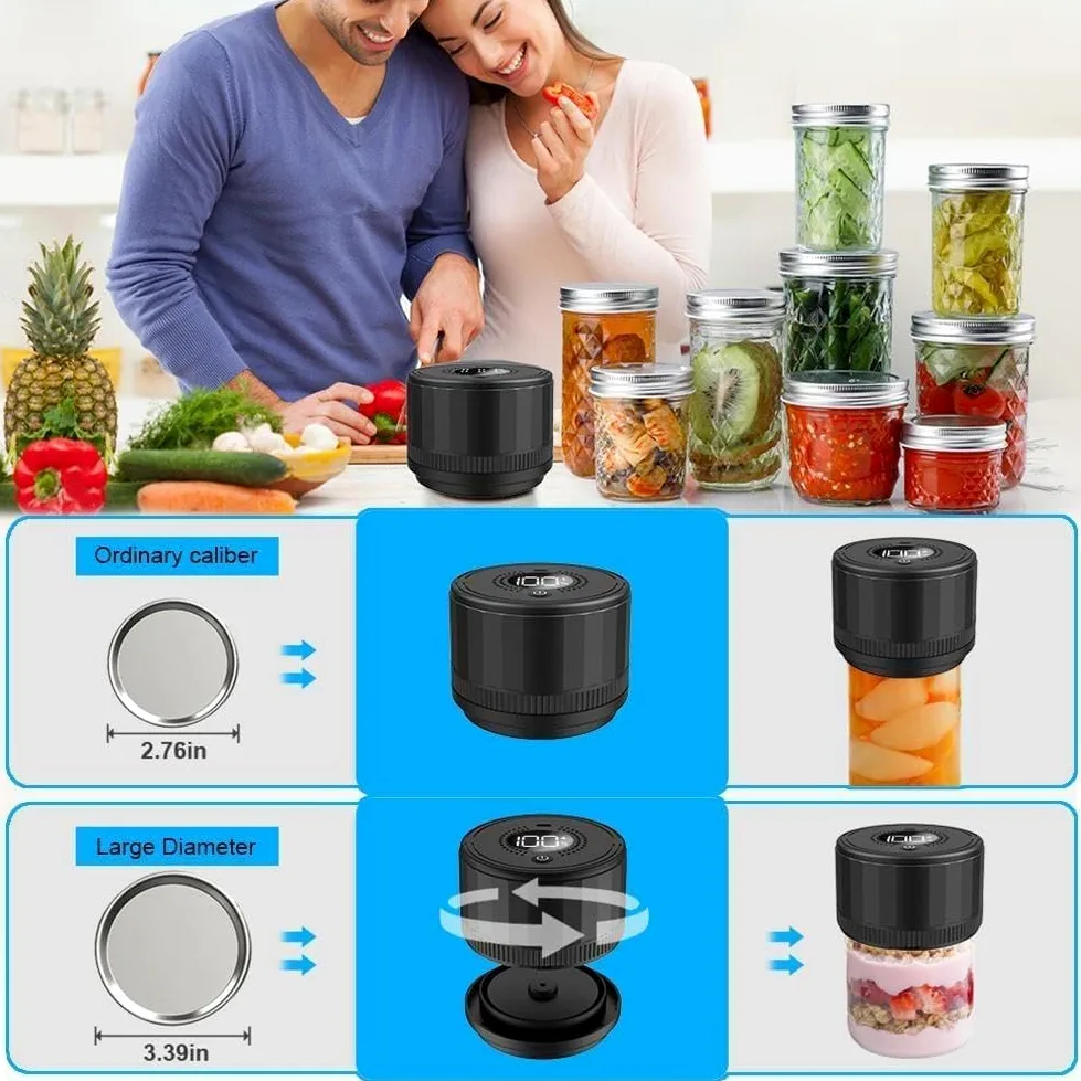 Sellador al vacío eléctrico de tarros de masón, sellador al vacío portátil con Pantalla LED, sellador de tarros de masón Recargable por USB para Boca Ancha y Boca Regular