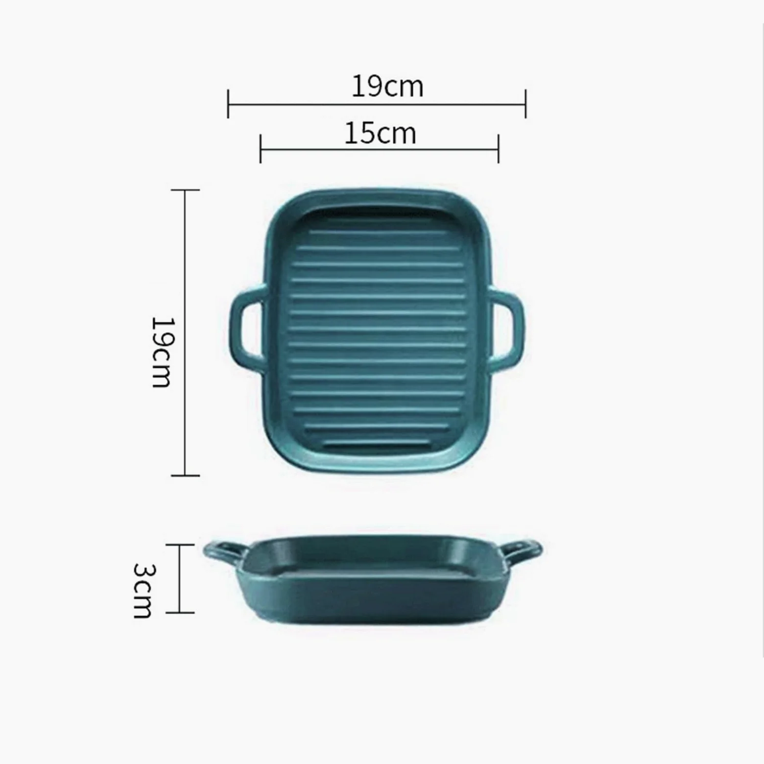 Versátil Plato cerámico cuadrado de doble asa apto for horno(Green)