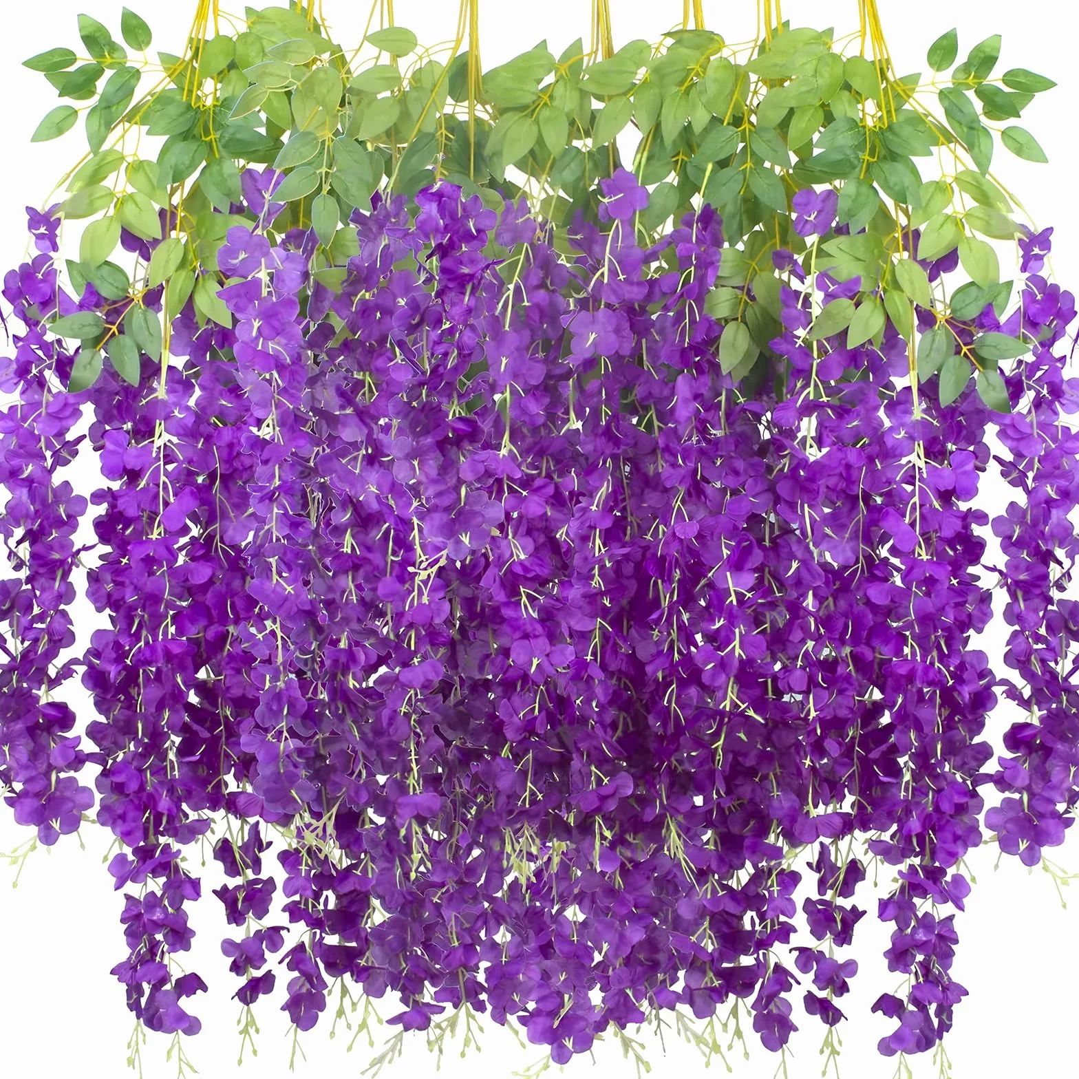 12 unidades de glicinas artificiales, 110 cm de largo, guirnalda de flores de seda colgante con triple tallo, para bodas, fiestas, barandillas y decoración del hogar interior/exterior (morado)
