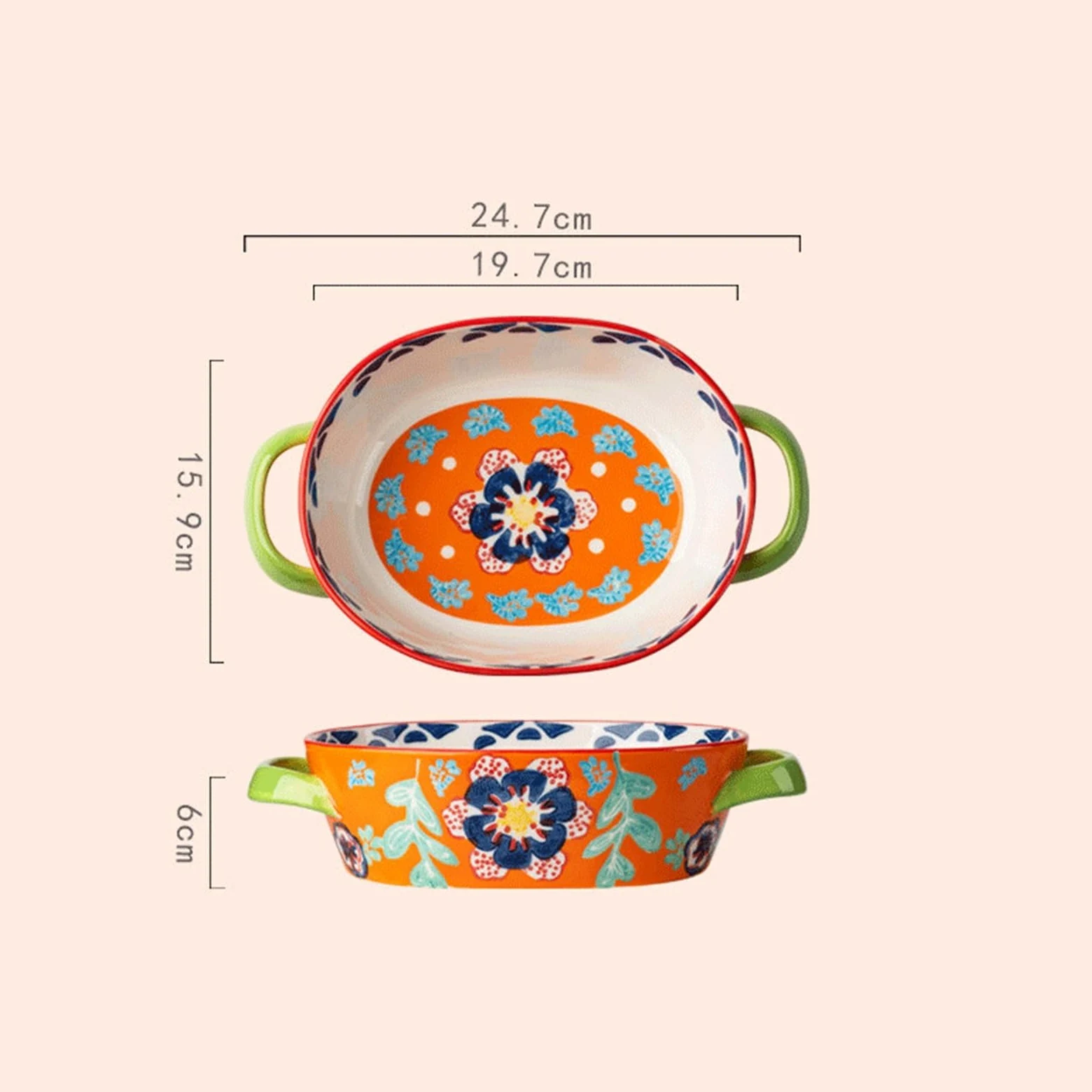 Versátil Fuentes for hornear de cerámica bajo glaseado con dos asas