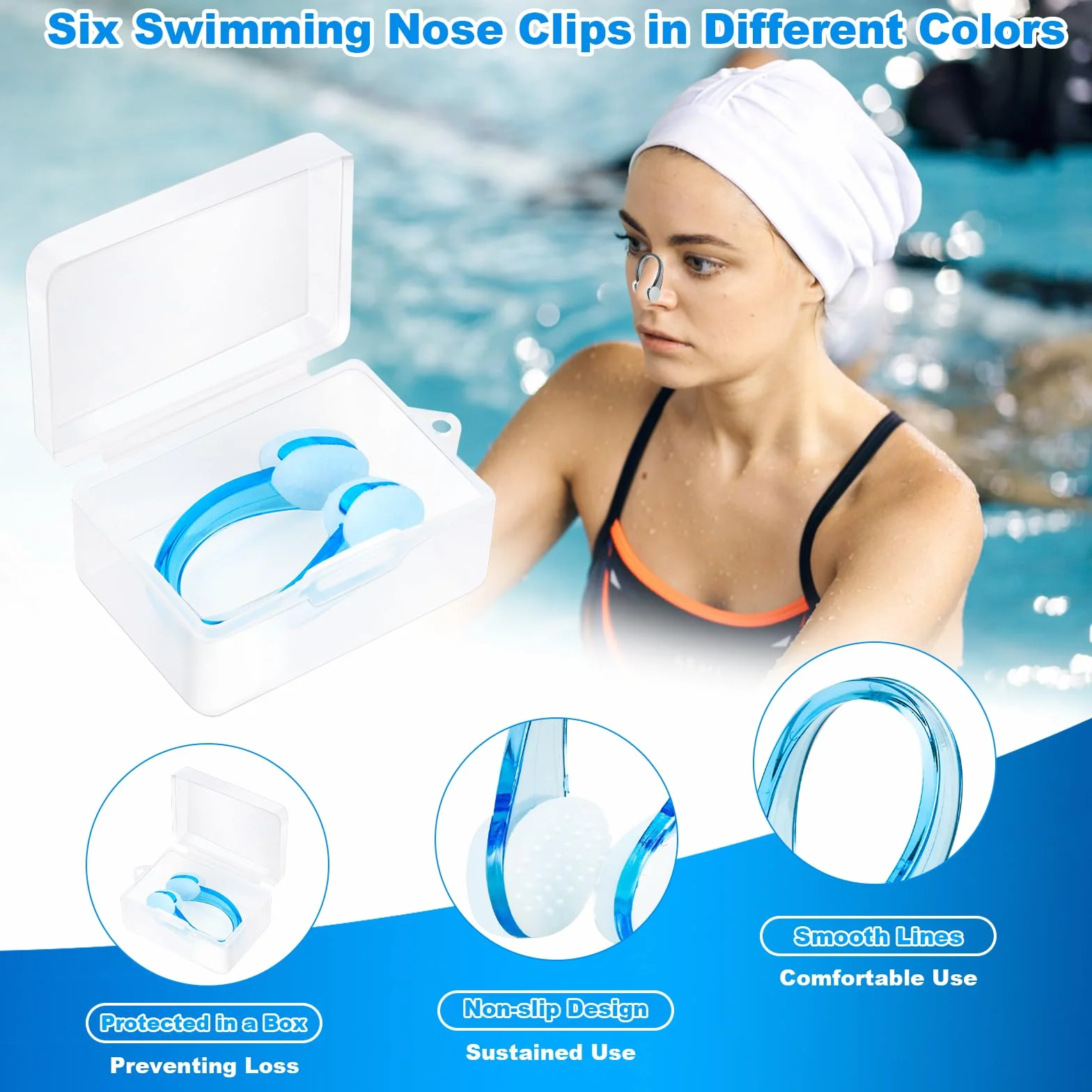 6 Piezas Pinzas de Nariz para Natación, Clip Impermeable de Silicona para Adultos y Niños