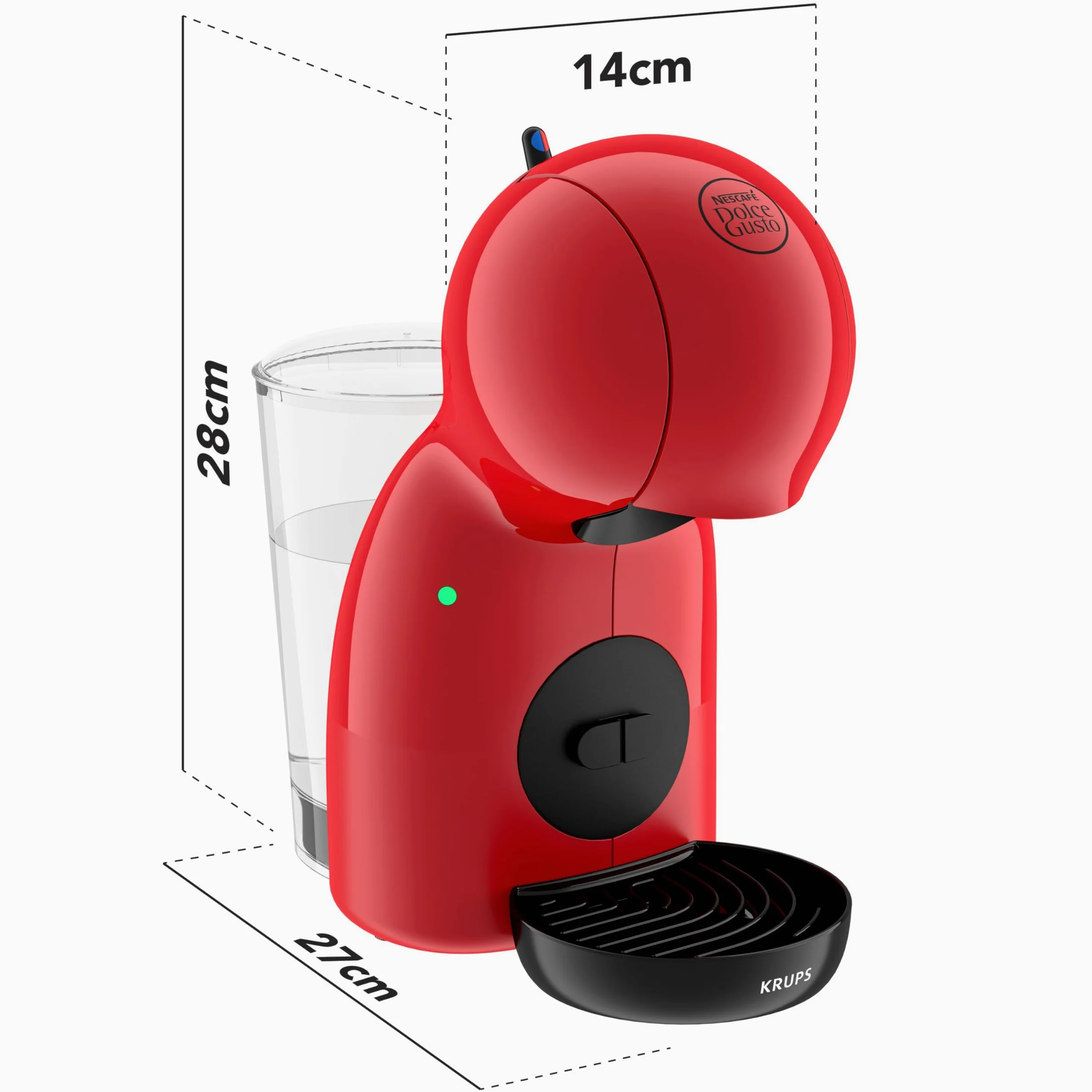 Krups Piccolo KP1A05 - Cafetera cápsulas Dolce Gusto, 15 bares y 1500 W, con depósito de 0.8 l, monodosis multibebidas frías y calientes, manual, Rojo + 3 Packs Café Intenso