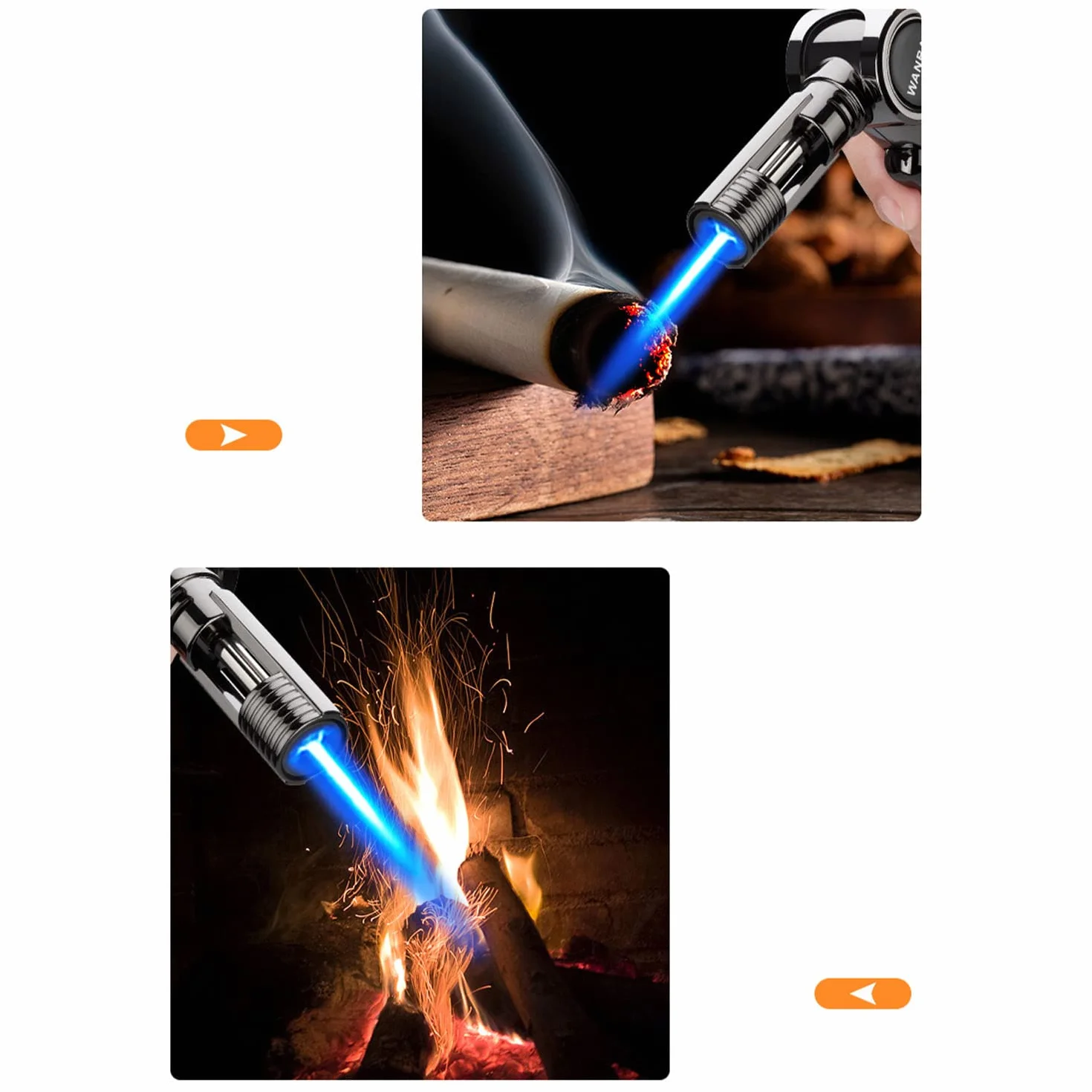 Encendedor de Butano Culinario A Prueba de Viento Cocina Antorcha de Turbina de Chorro con Bloqueo de Seguridad Llama Ajustable para Cigarro Barbacoa Soldadura Artesanía,Silver
